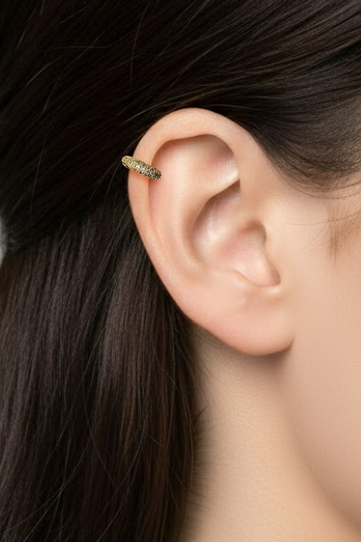 Zirkon Taşlı Şık Halka Tragus Piercing – Gold | Hipoalerjenik, Dayanıklı