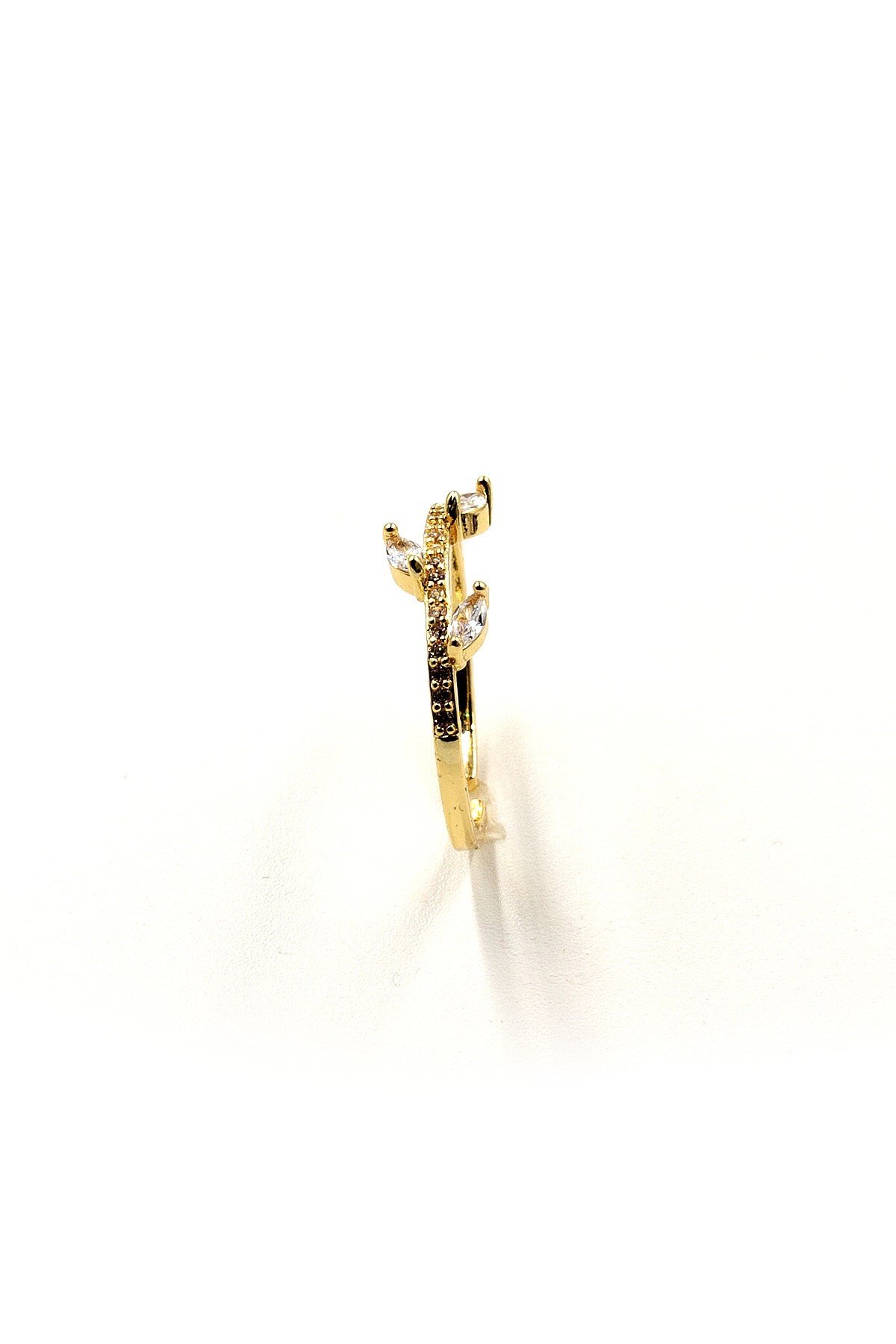 Zirkon Taşlı Yaprak Model Yüzük - Gold | Ayarlanabilir, Şık Tasarım