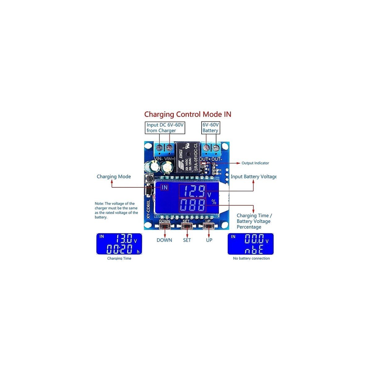 🔋CD60L Pil Şarj Deşarj Kontrol Modülü (6-60V Dc LCD Ekranlı)