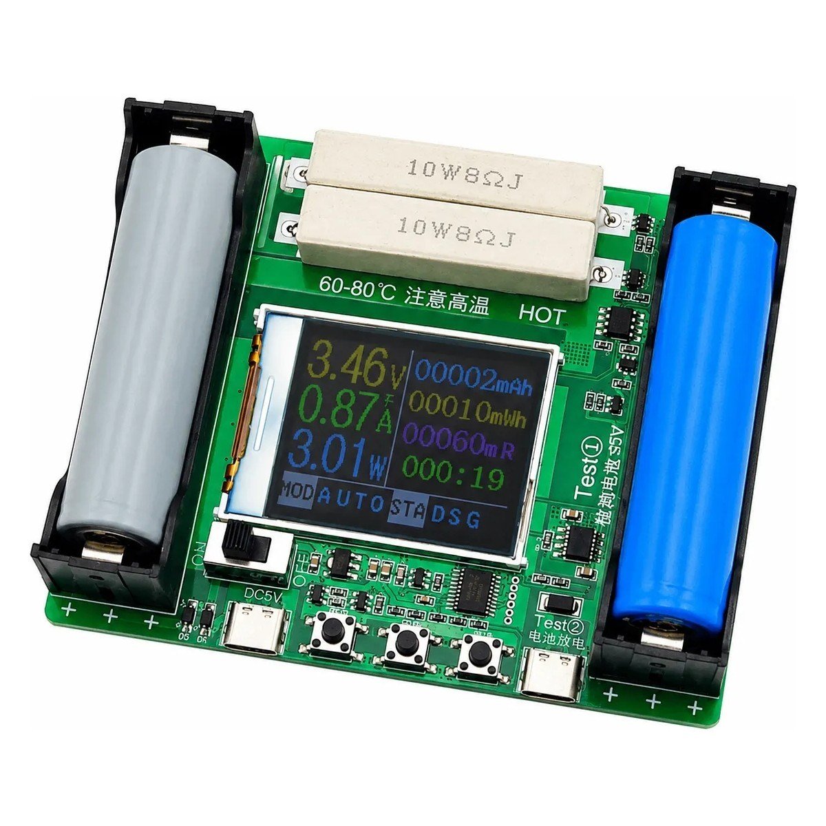 18650 LCD Dijital Lityum Pil Kapasite Test Cihazı | Type-C Beslemeli | LCD Ekranlı