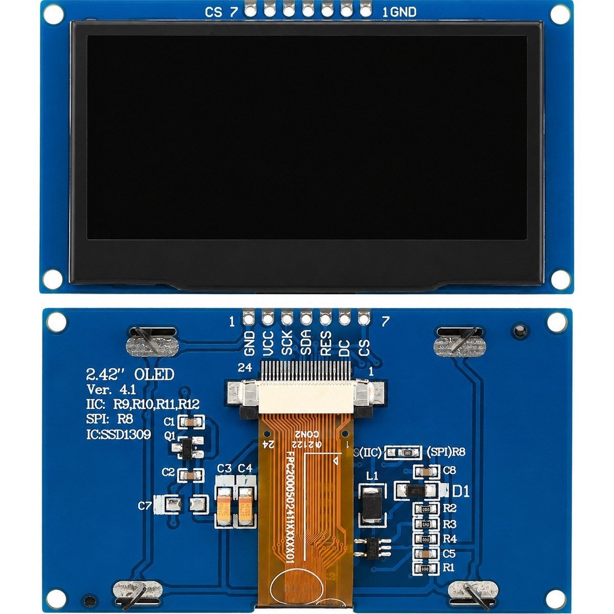 2.42 Inç Ver 4.1 128X64 SSD1309 7 Pinli SPI/I2C OLED LCD Ekran Modülü - Lehimli