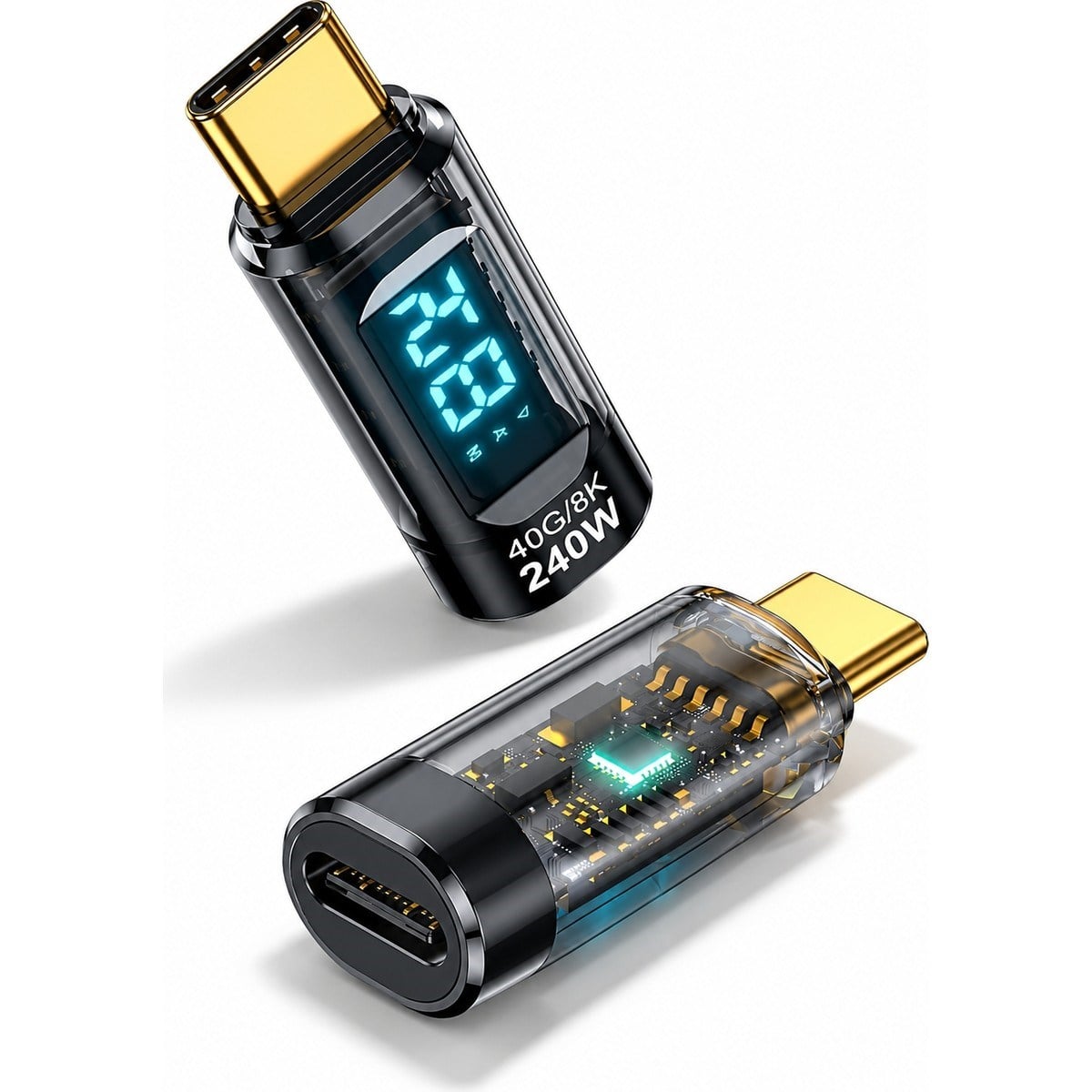 240W USB Type-C Dijital Güç Ölçer Adaptör – 40GBPS Veri Aktarımı, 8k Görüntü, Voltaj Akım Watt Göstergeli