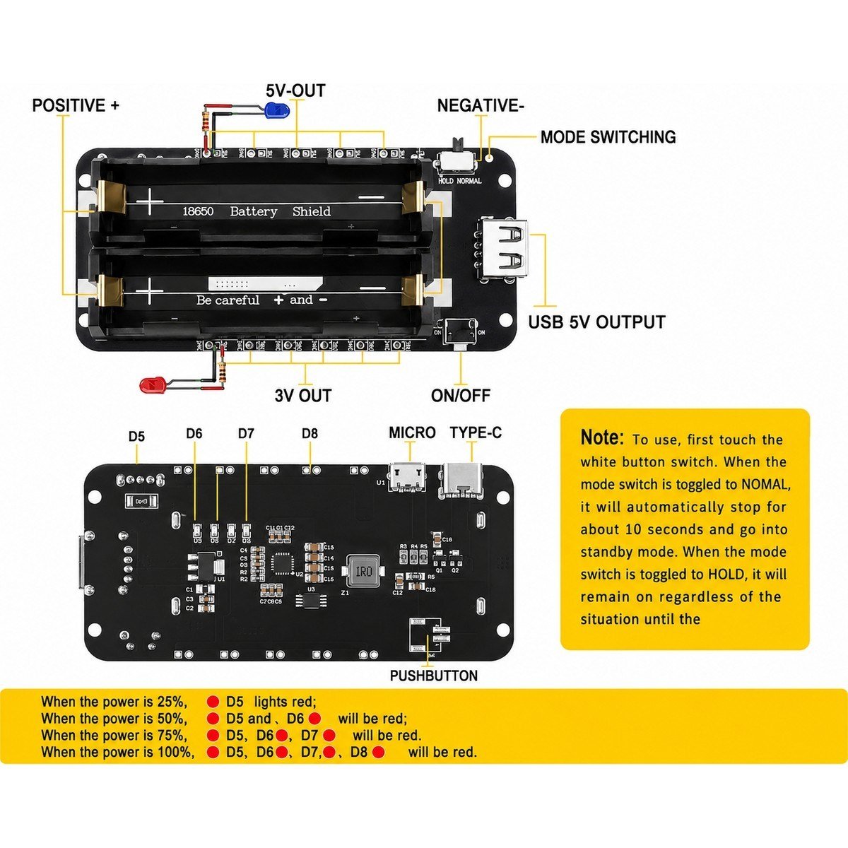 2'li Anahtarlı 18650 Lityum Pil Yuvası V8 Mikro USB