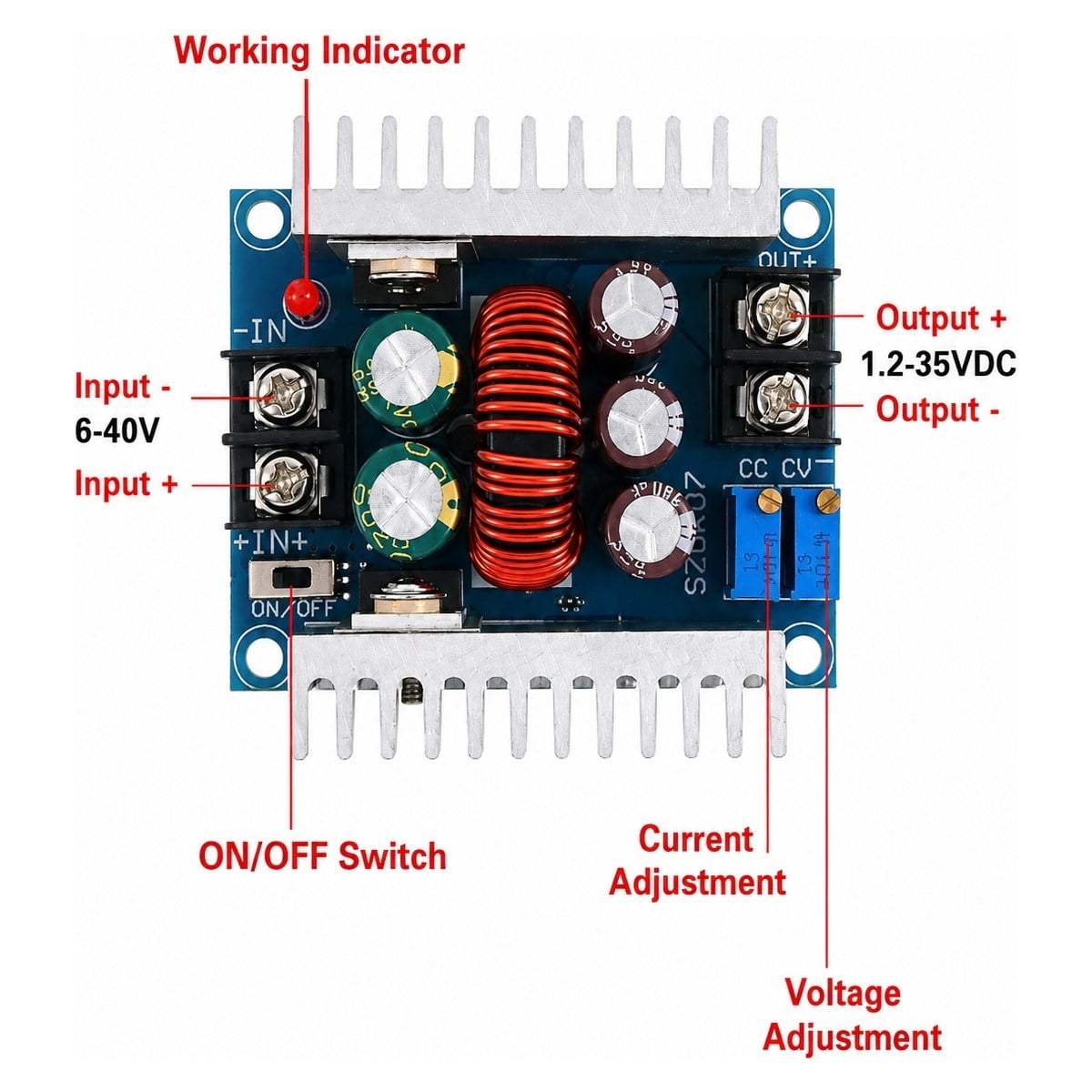 300W 20A Dc-Dc Buck (Step-Down) Gerilim Düşürücü Modül | Ayarlanabilir Voltaj ve Akım