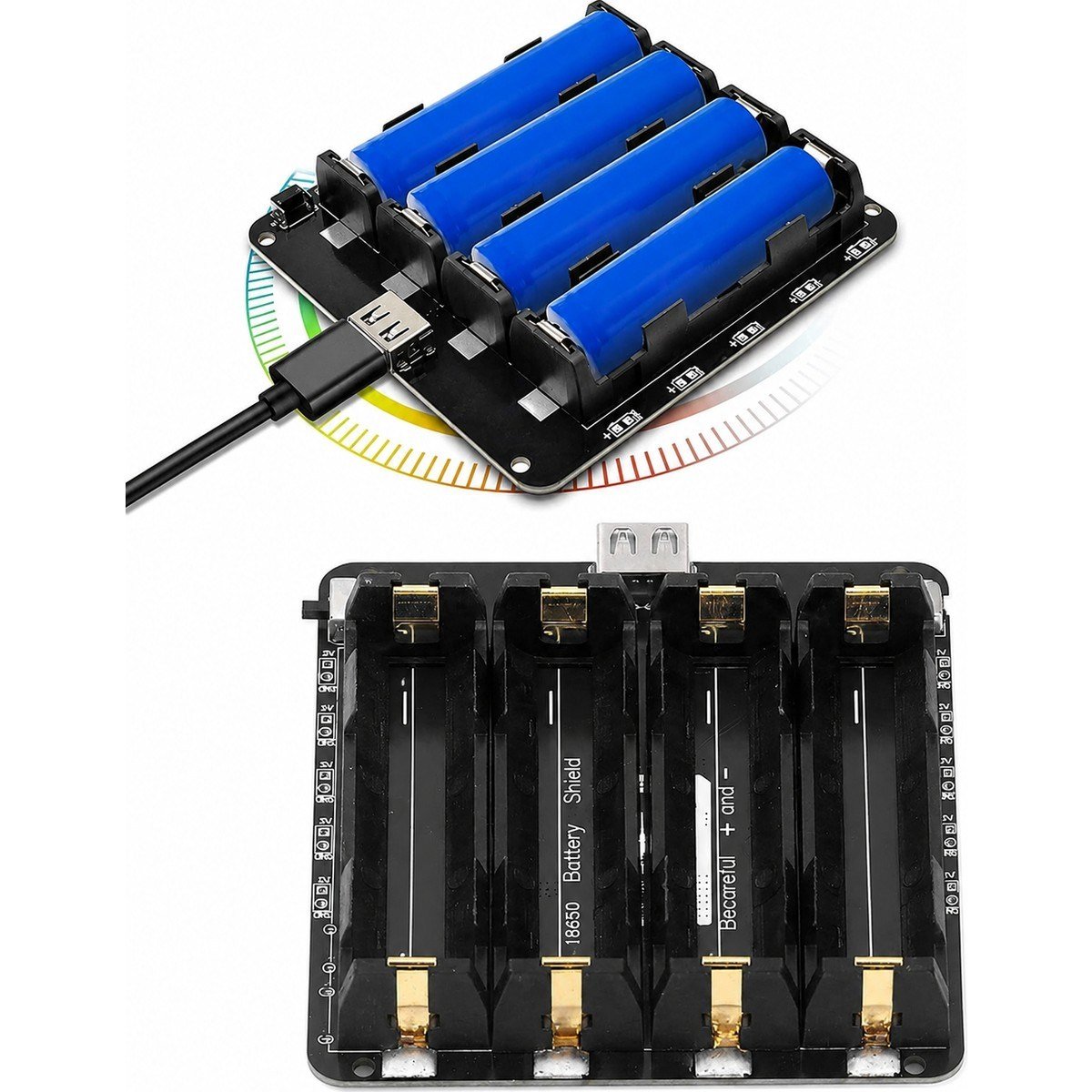 4'lü Anahtarlı 18650 Lityum Pil Yuvası V8 – Micro USB & Type-C Şarj Girişli