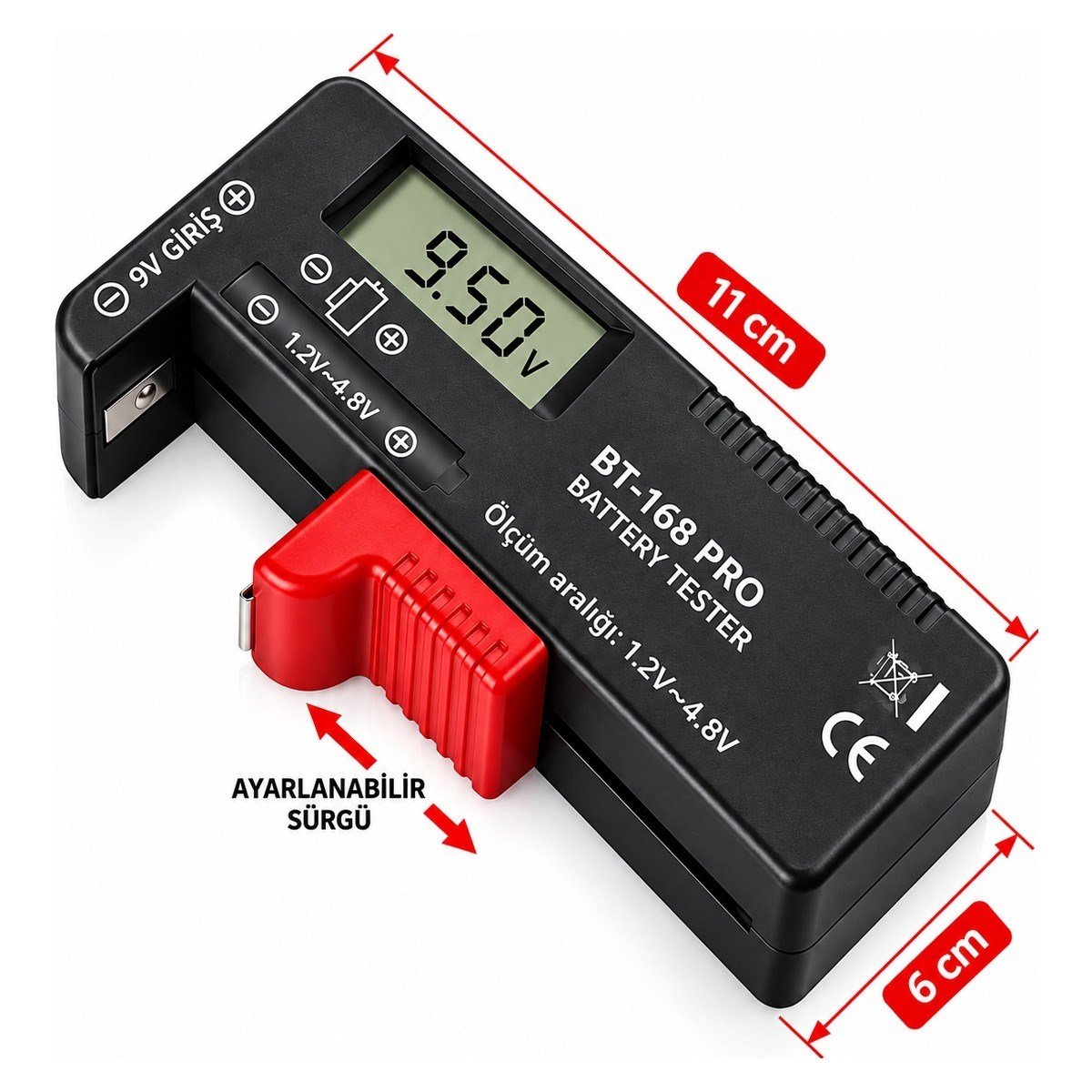 BT-168 Pro Dijital LCD Pil ve Batarya Test Cihazı – 18650, Aa, Aaa, C, D ve 9V Uyumlu