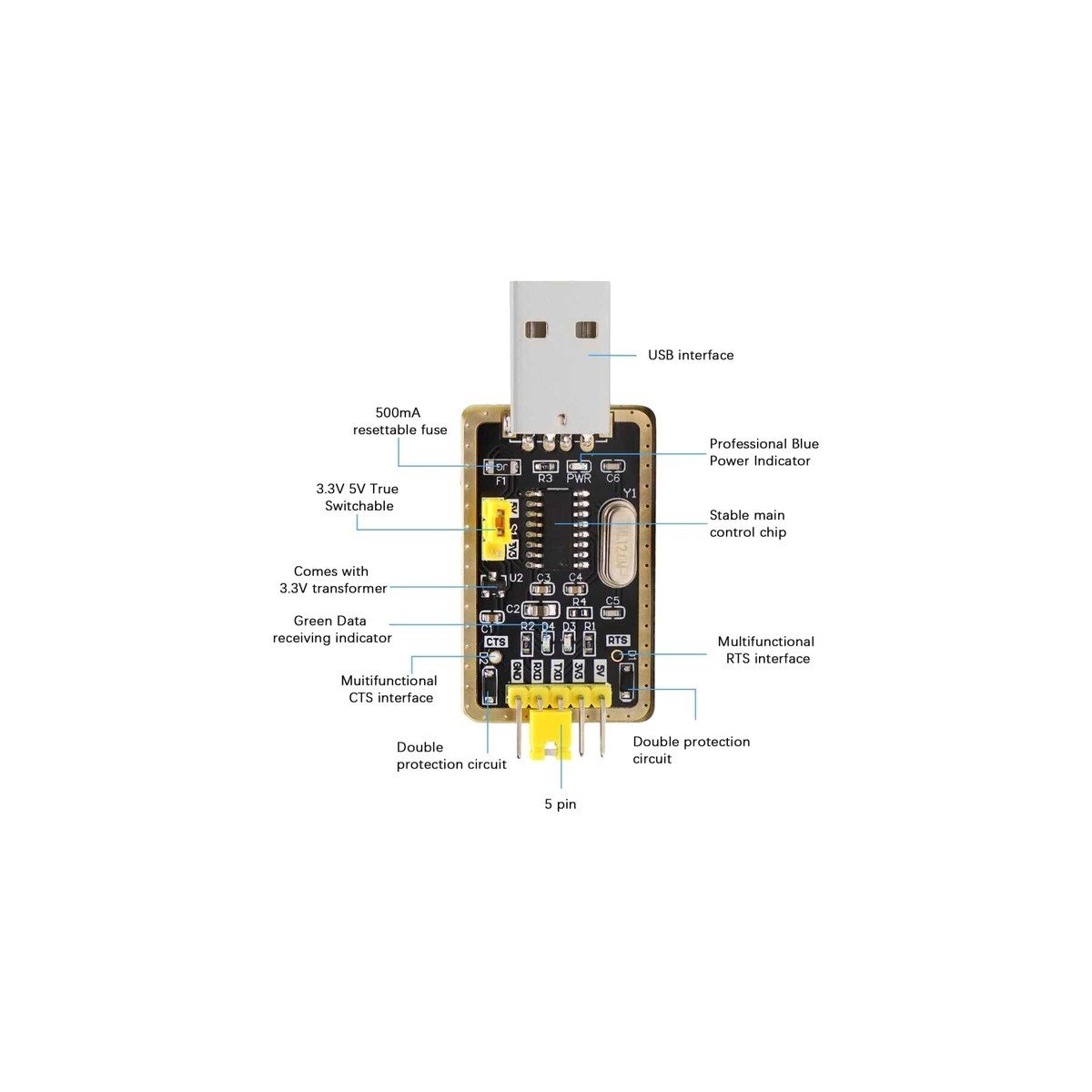 CH340G Usb-Ttl Seri Haberleşme Dönüştürücü Modülü (Usb Uart Adaptör)