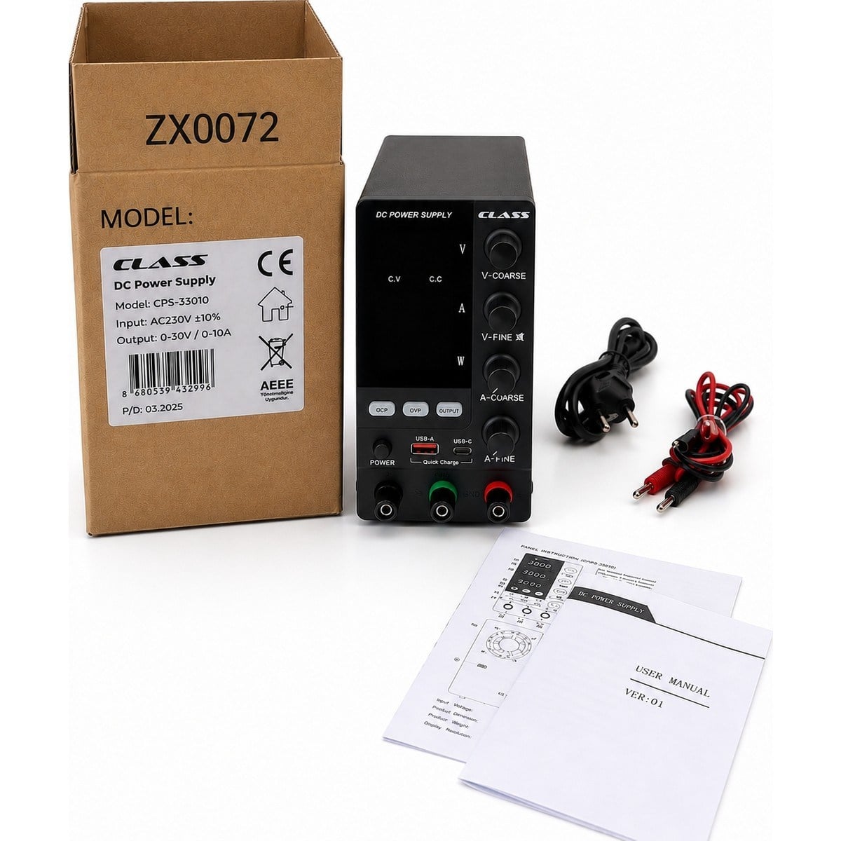 CPS-33010 30V 10A 300W Ayarlanabilir Dc Laboratuvar Güç Kaynağı Usb-A & Usb-C Hızlı Şarj Destekli