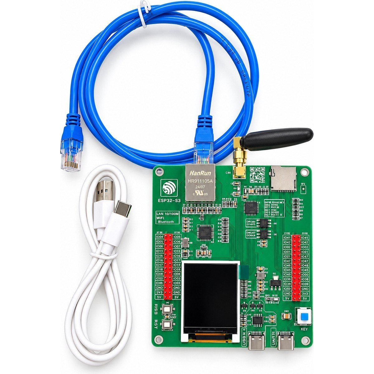 ESP32-S3 Ethernet W5500 N16R8 1.77 Inç LCD Ekranlı Wifi Bluetooth Geliştirme Kartı