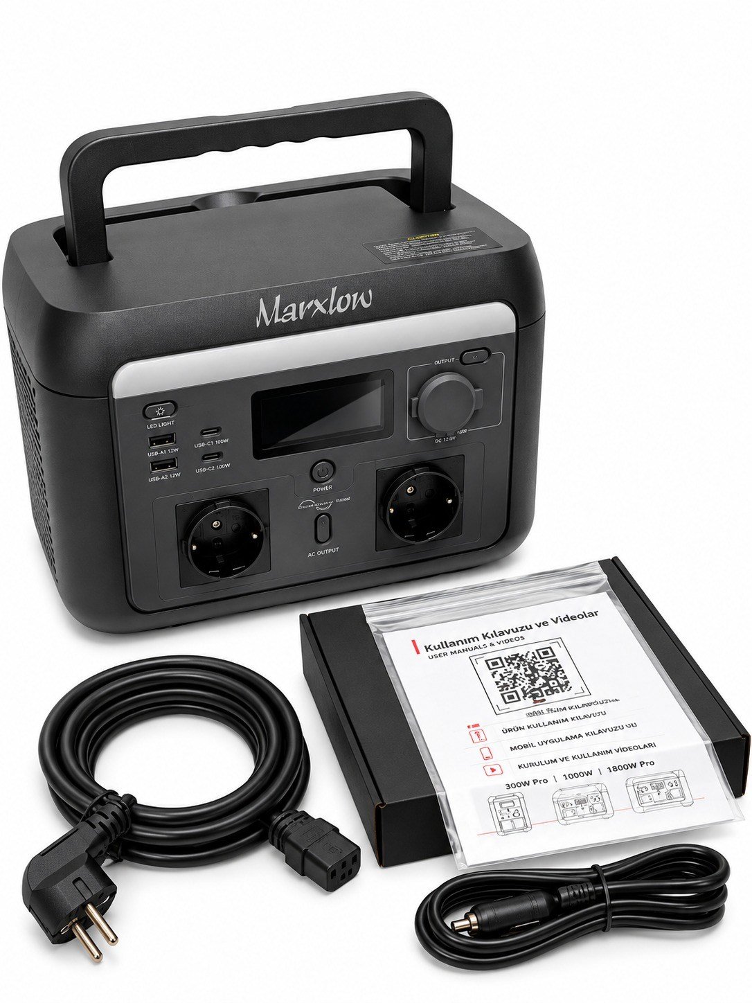Marxlow 1000W Pro 768Wh LiFePO4 Taşınabilir Güç İstasyonu – EPS (Acil Güç Besleme) - Wi-Fi, 2000W Tepe (Max.) Güç, 100W USB-C, Saf Sinüs AC