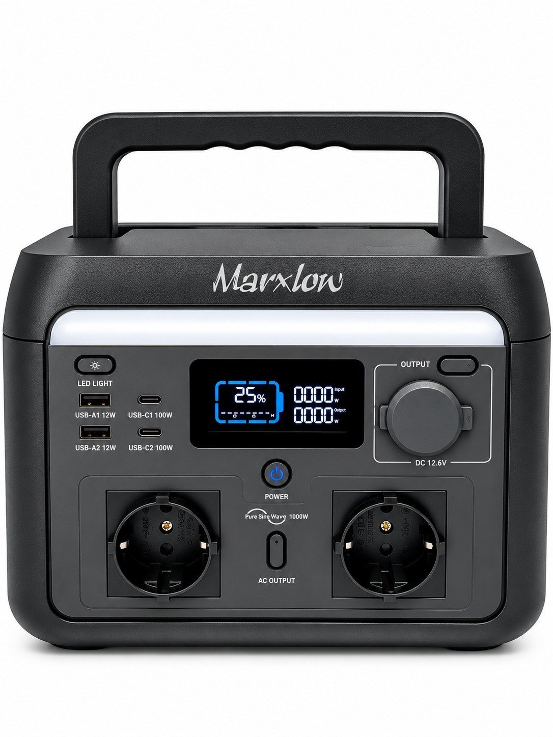Marxlow 1000W Pro 768Wh LiFePO4 Taşınabilir Güç İstasyonu – EPS (Acil Güç Besleme) - Wi-Fi, 2000W Tepe (Max.) Güç, 100W USB-C, Saf Sinüs AC