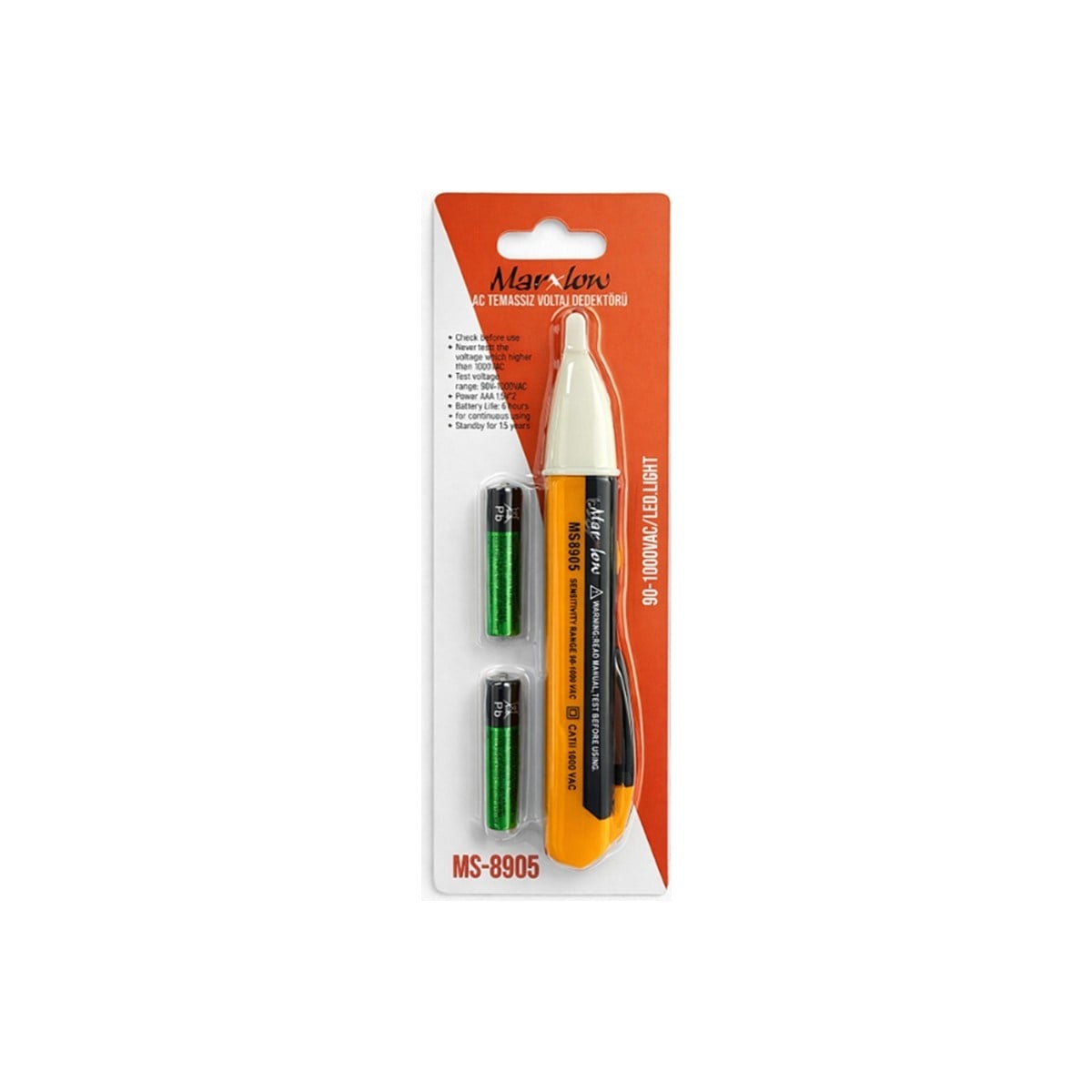 Marxlow MS-8905 90-1000VAC Temassız Işıklı Sesli Faz Kontrol Kalemi - Voltaj Dedektörü