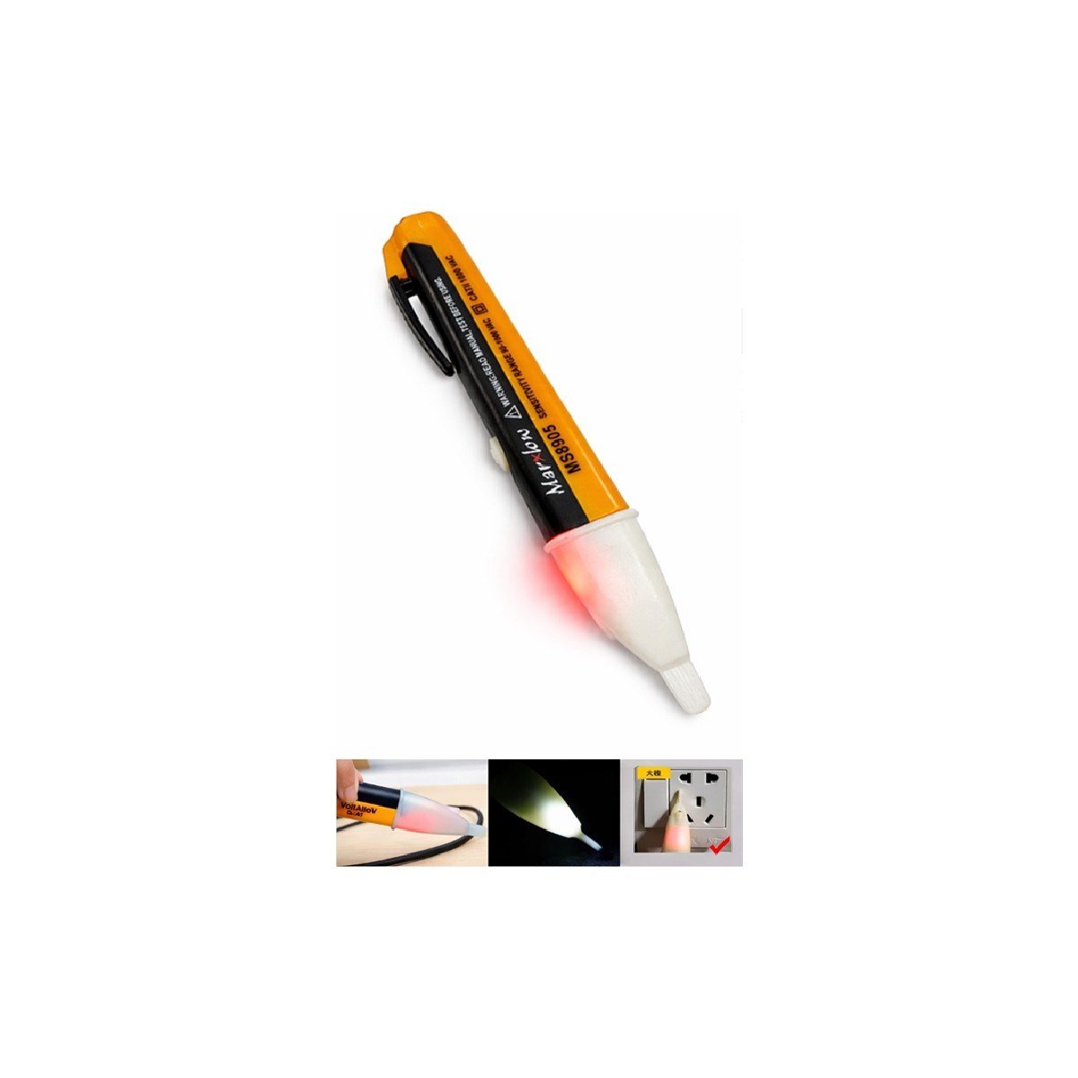Marxlow MS-8905 90-1000VAC Temassız Işıklı Sesli Faz Kontrol Kalemi - Voltaj Dedektörü