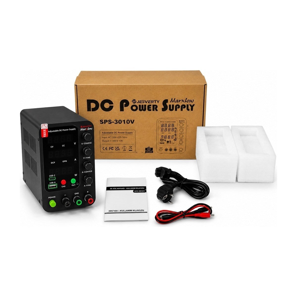 Marxlow SPS-3010V 30V 10A 300W Ayarlanabilir Dijital Dc Laboratuvar Güç Kaynağı USB & Type-C