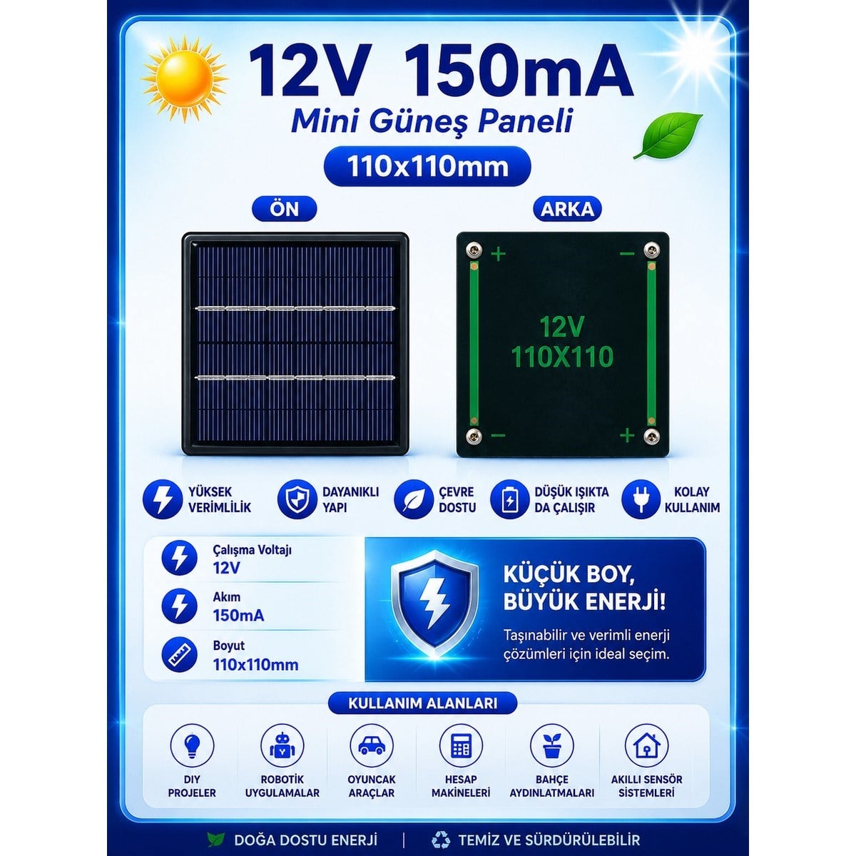 Mini Güneş Paneli Seti 5’li Solar Panel Paketi (1.5V / 4.2V / 12V)