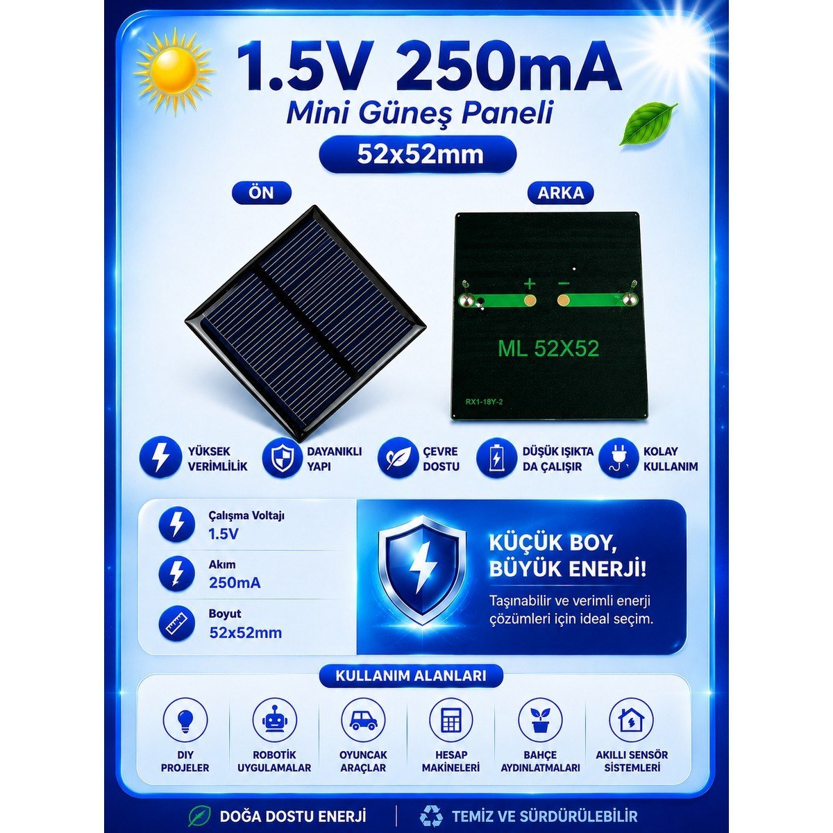 Mini Güneş Paneli Seti 5’li Solar Panel Paketi (1.5V / 4.2V / 12V)