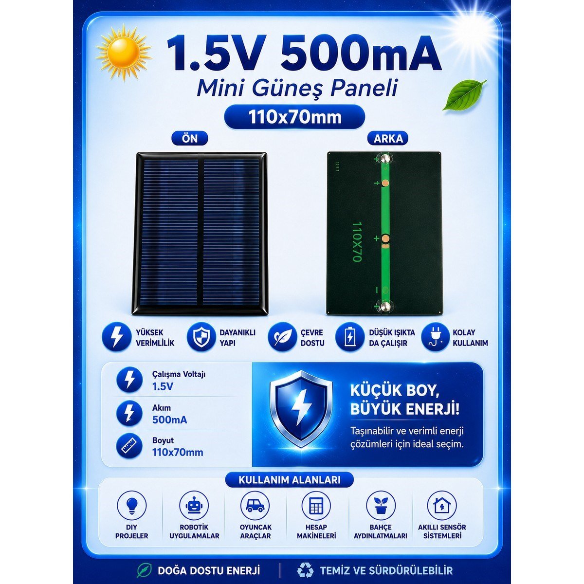 Mini Güneş Paneli Seti 5’li Solar Panel Paketi (1.5V / 4.2V / 12V)