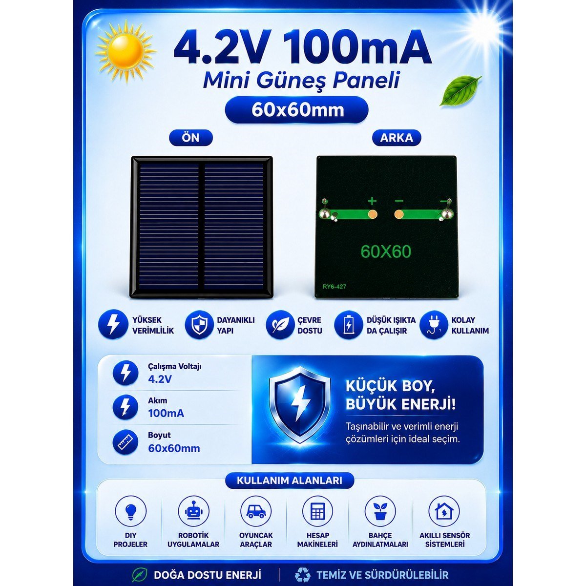 Mini Güneş Paneli Seti 5’li Solar Panel Paketi (1.5V / 4.2V / 12V)