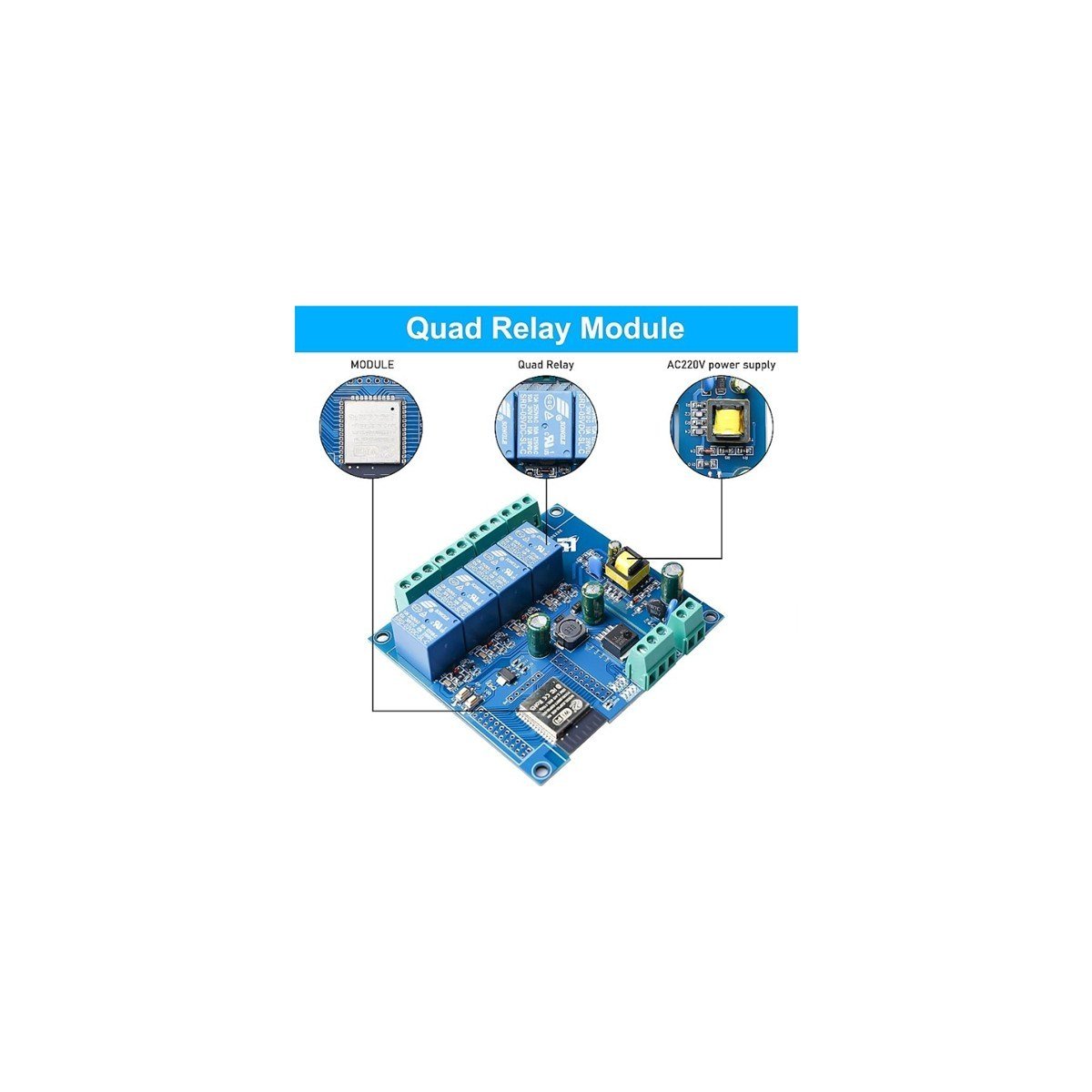 OEM 📝 ESP32 Wifi Bluetooth 4 Kanal Röle Kartı (ESP32-WROOM-32E) – Ac 220V / Dc 5-30V Besleme Destekli