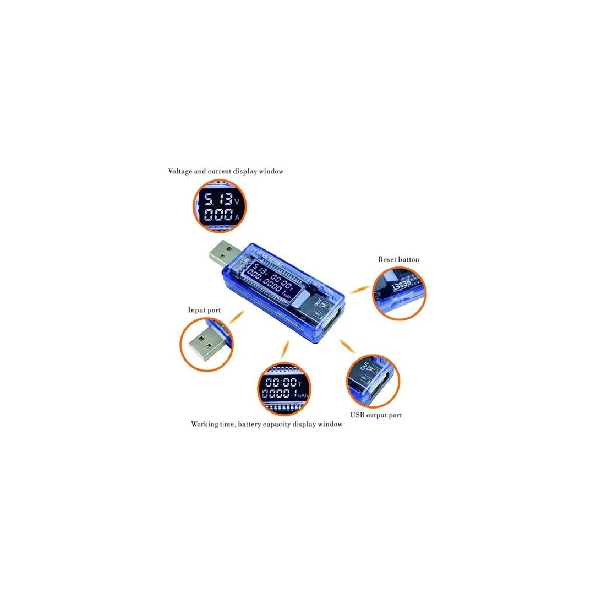 OEM KWS-V20 LED Ekranlı USB Voltmetre Ampermetre USB Sarj ve Kapasite Cihazı - (4-20V, 0-3A, 0-99H, 0-99999MAH)