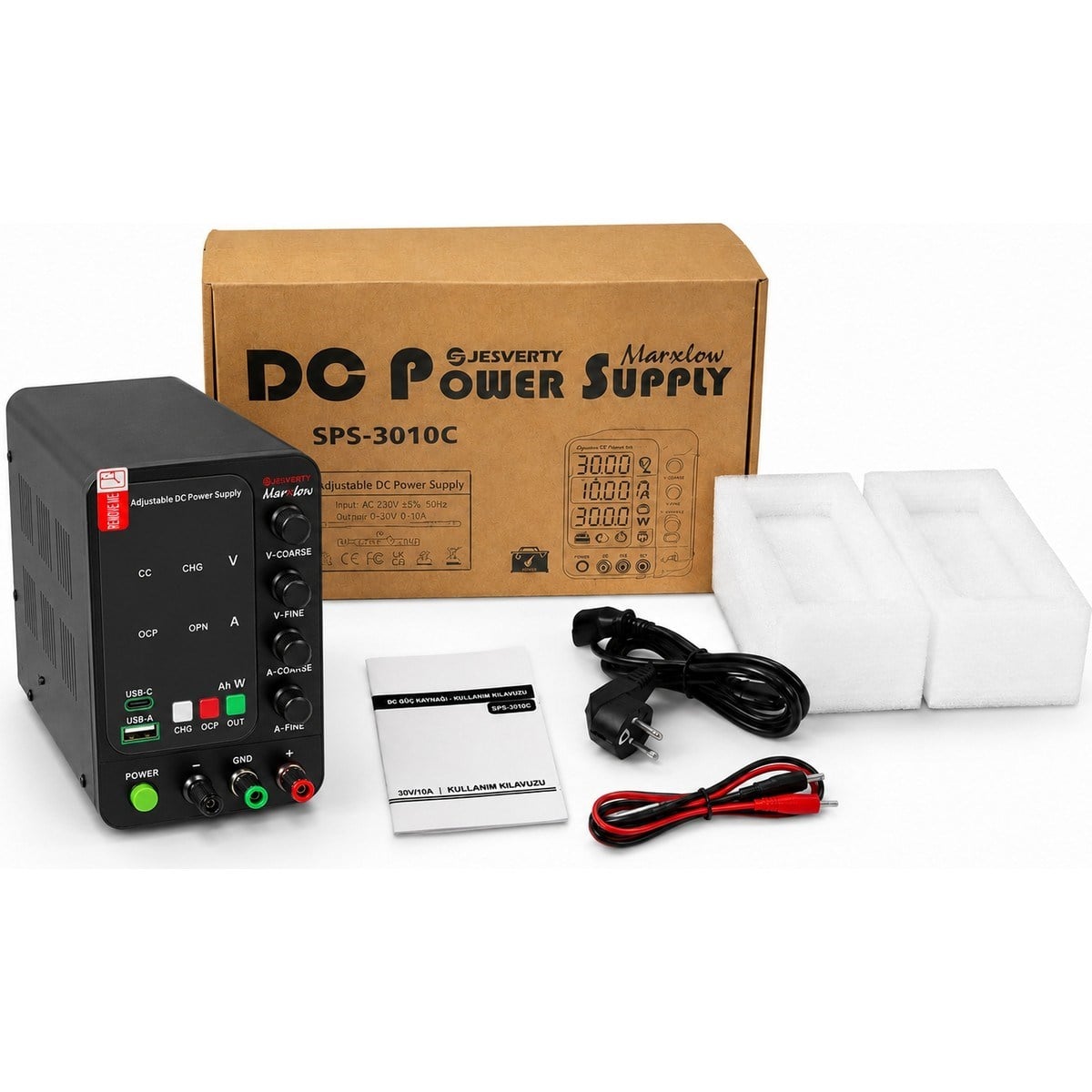 SPS-3010C 30V 10A 300W Akü Şarj Özellikli Ayarlanabilir Dc Laboratuvar Güç Kaynağı USB & Type-C