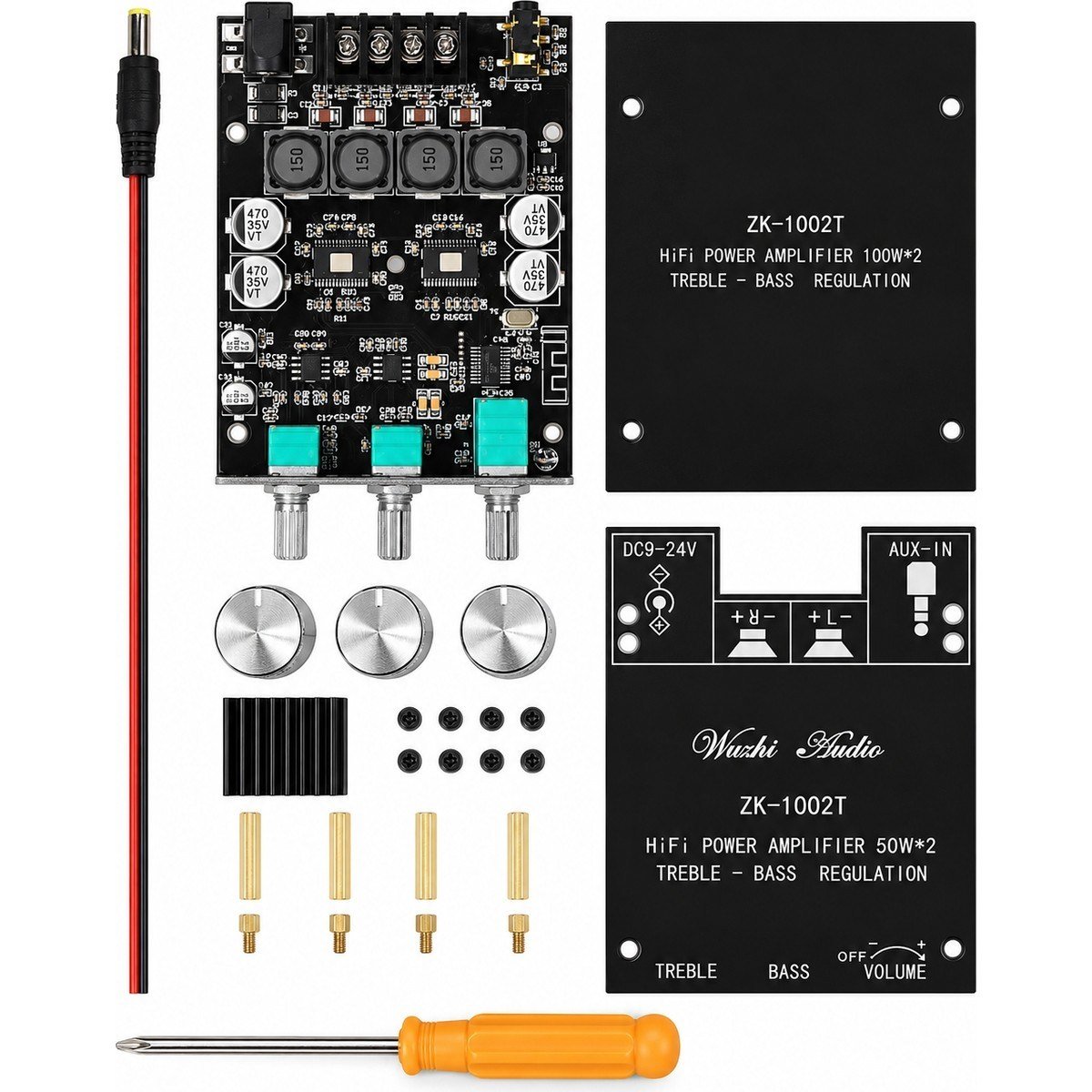 ZK-1002T 2X100W Bluetooth 5.0 TPA3116D2 Stereo Amfi Modülü – Bas/tiz Kontrollü