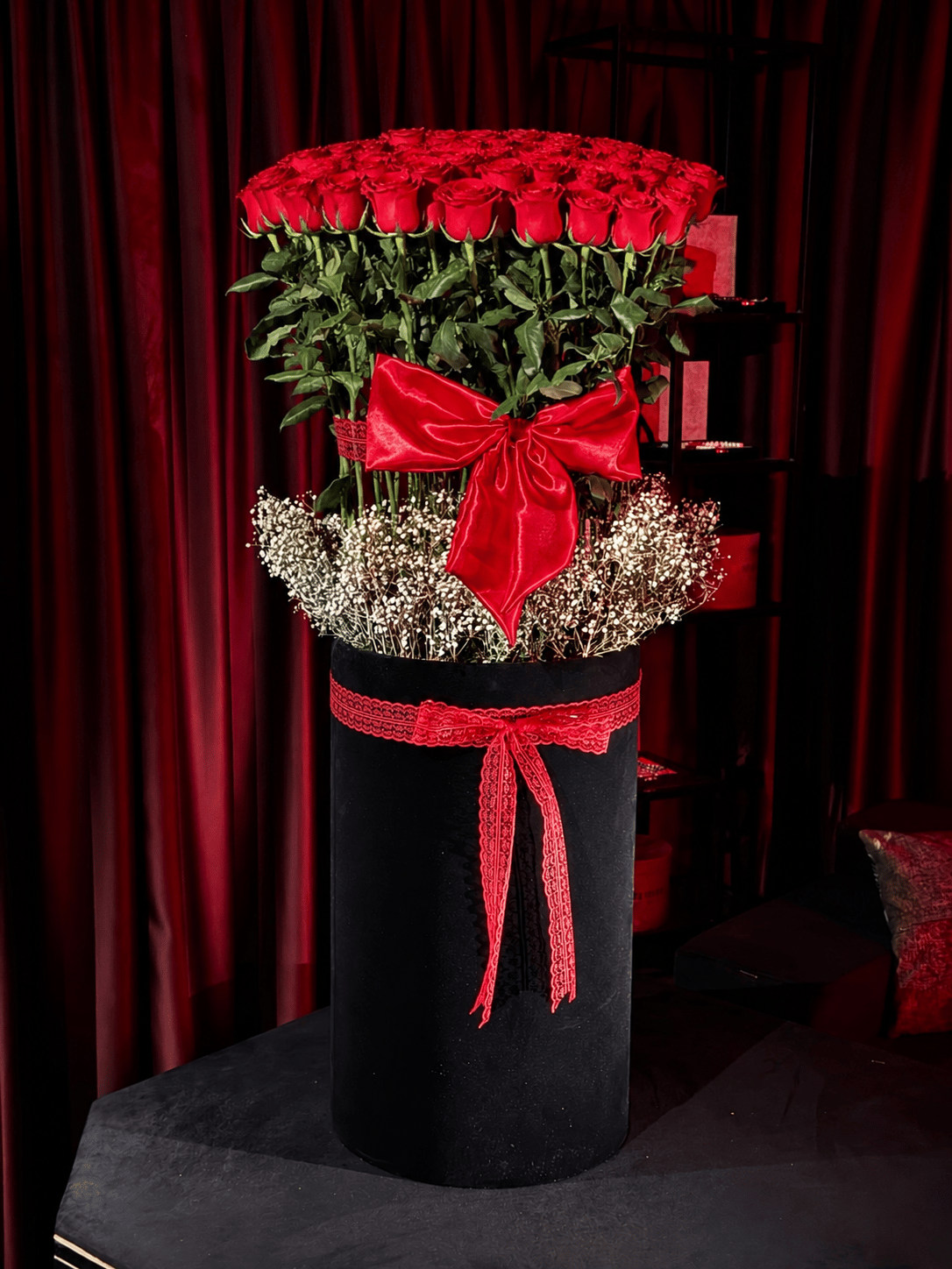 Premium Silindir Box — 130 cm - BORDO 1791 | İstanbul Gül ve Çikolata Kutusu