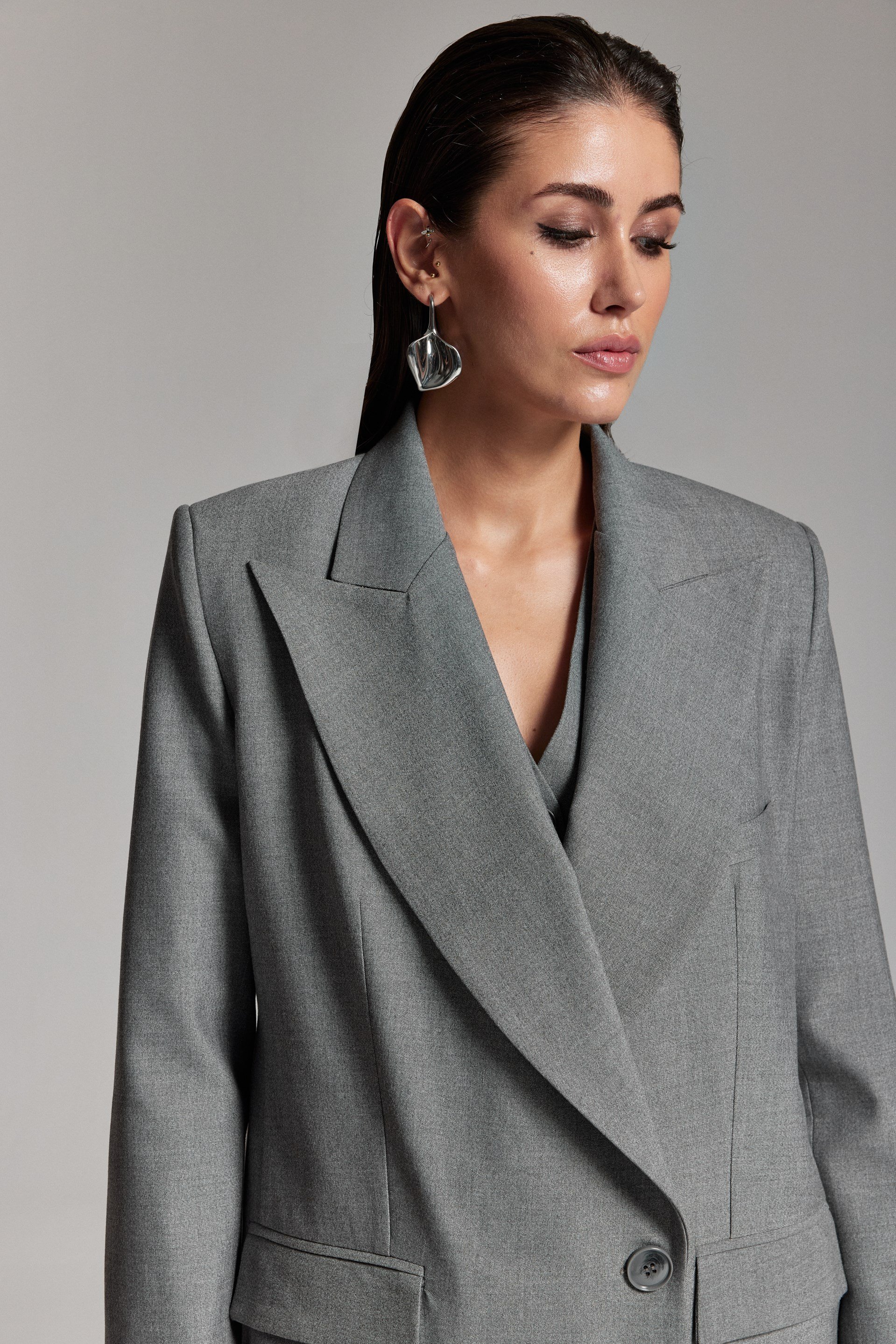 GRİ KRUVAZE OVERSİZE BLAZER CEKET