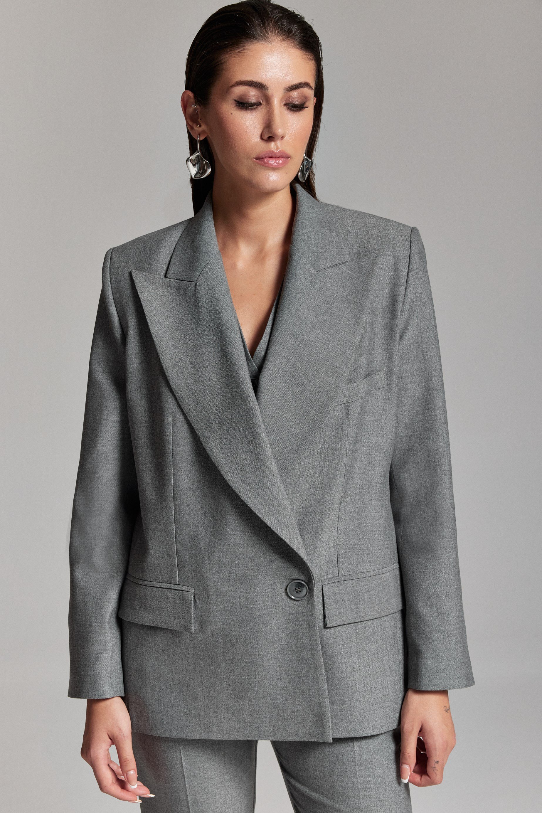 GRİ KRUVAZE OVERSİZE BLAZER CEKET