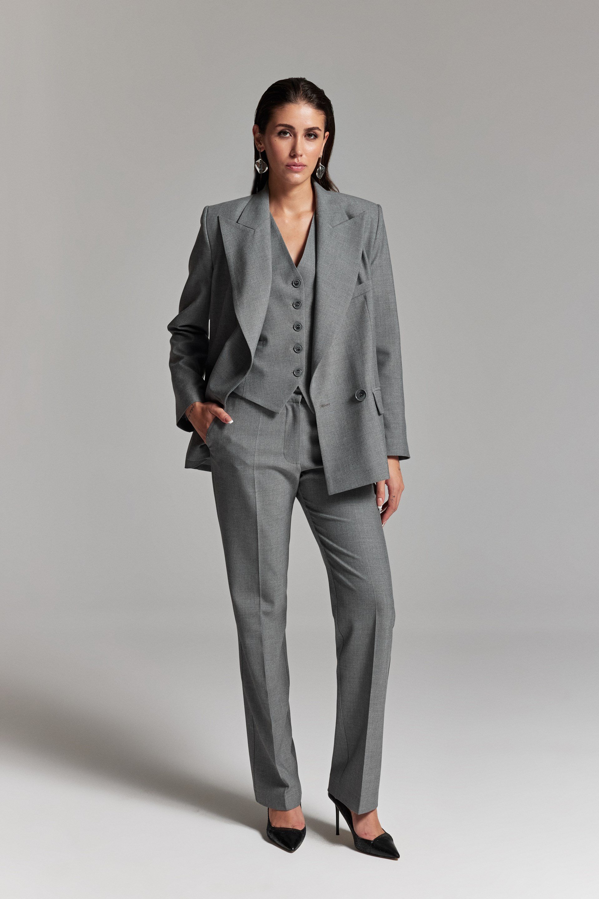 GRİ KRUVAZE OVERSİZE BLAZER CEKET