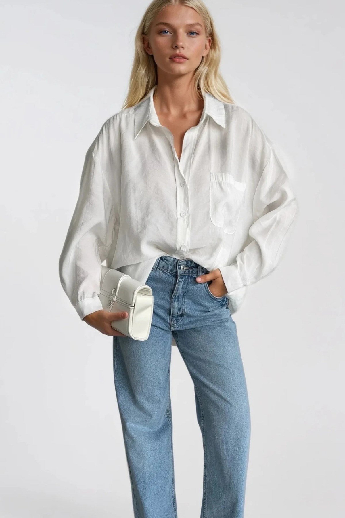 Cep Detaylı Basic Oversize Gömlek
