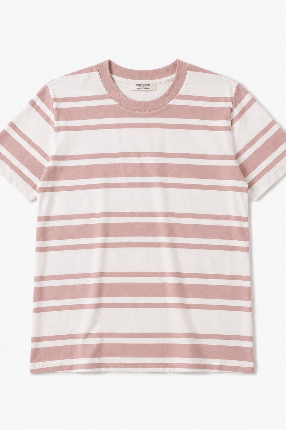 Kadın %100 PAMUKLU Pembe Çizgili Bisiklet Yaka T-Shirt