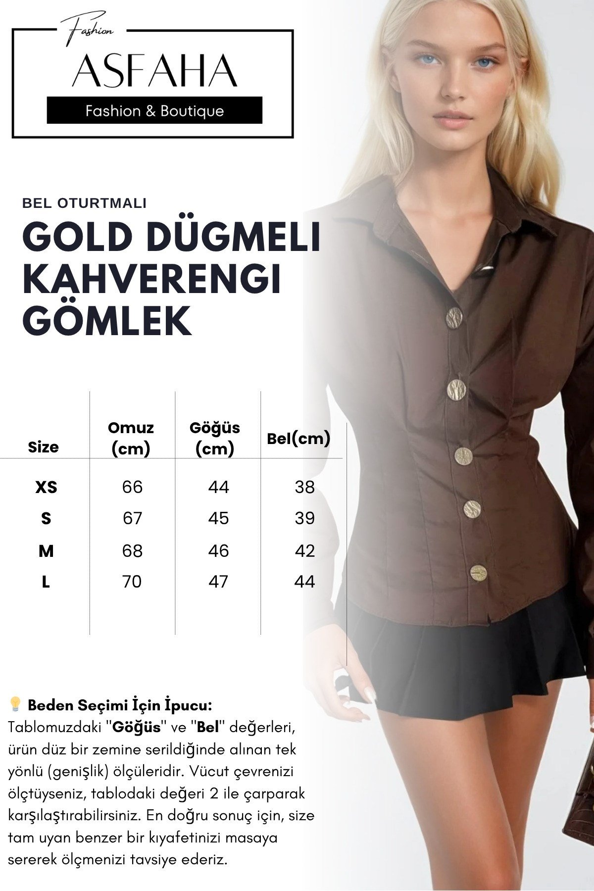 Kadın Bel Oturtmalı Gold Düğmeli Şık Gömlek