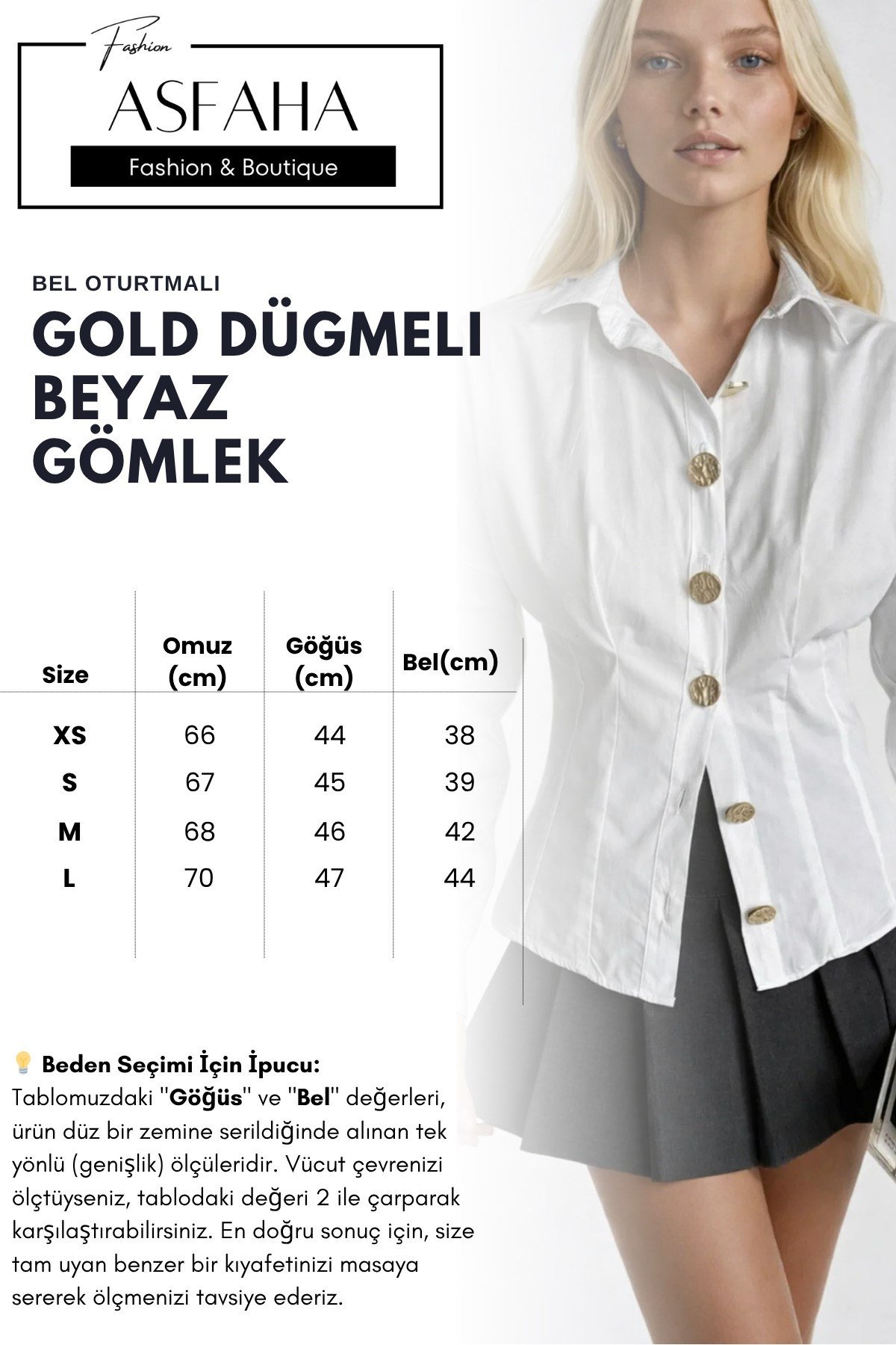 Kadın Bel Oturtmalı Gold Düğmeli Şık Gömlek