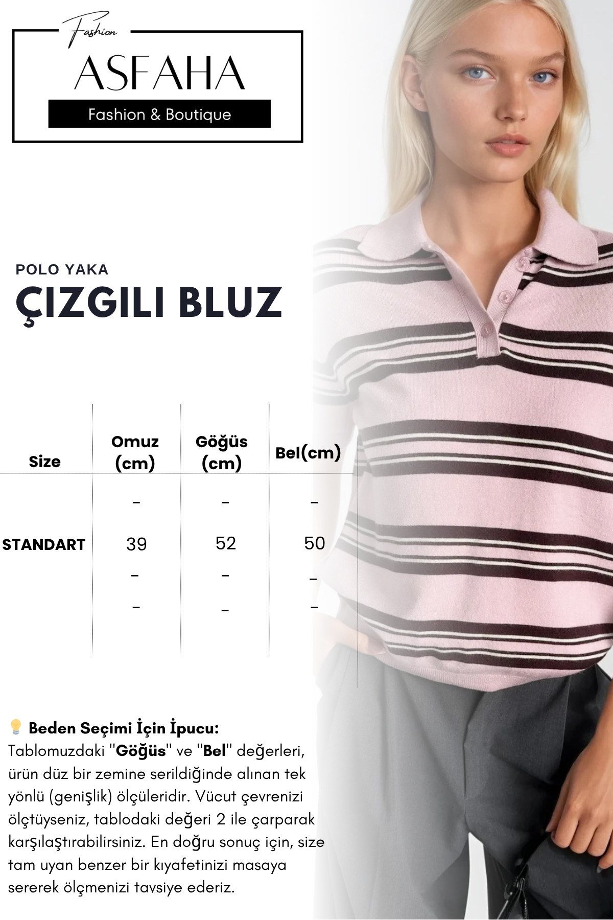 Kadın Çizgili Polo Yaka Düğmeli Kısa Kollu Esnek Triko Bluz