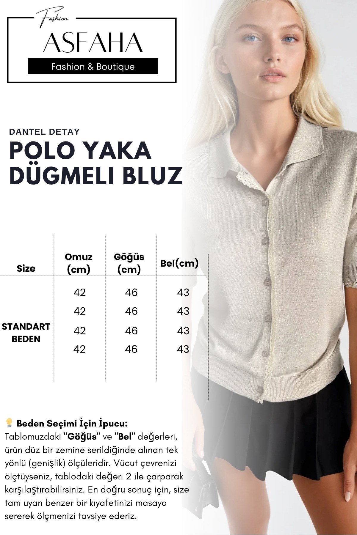Kadın Kahverengi Polo Yaka Dantel Detaylı Düğmeli Kısa Kollu Triko Bluz