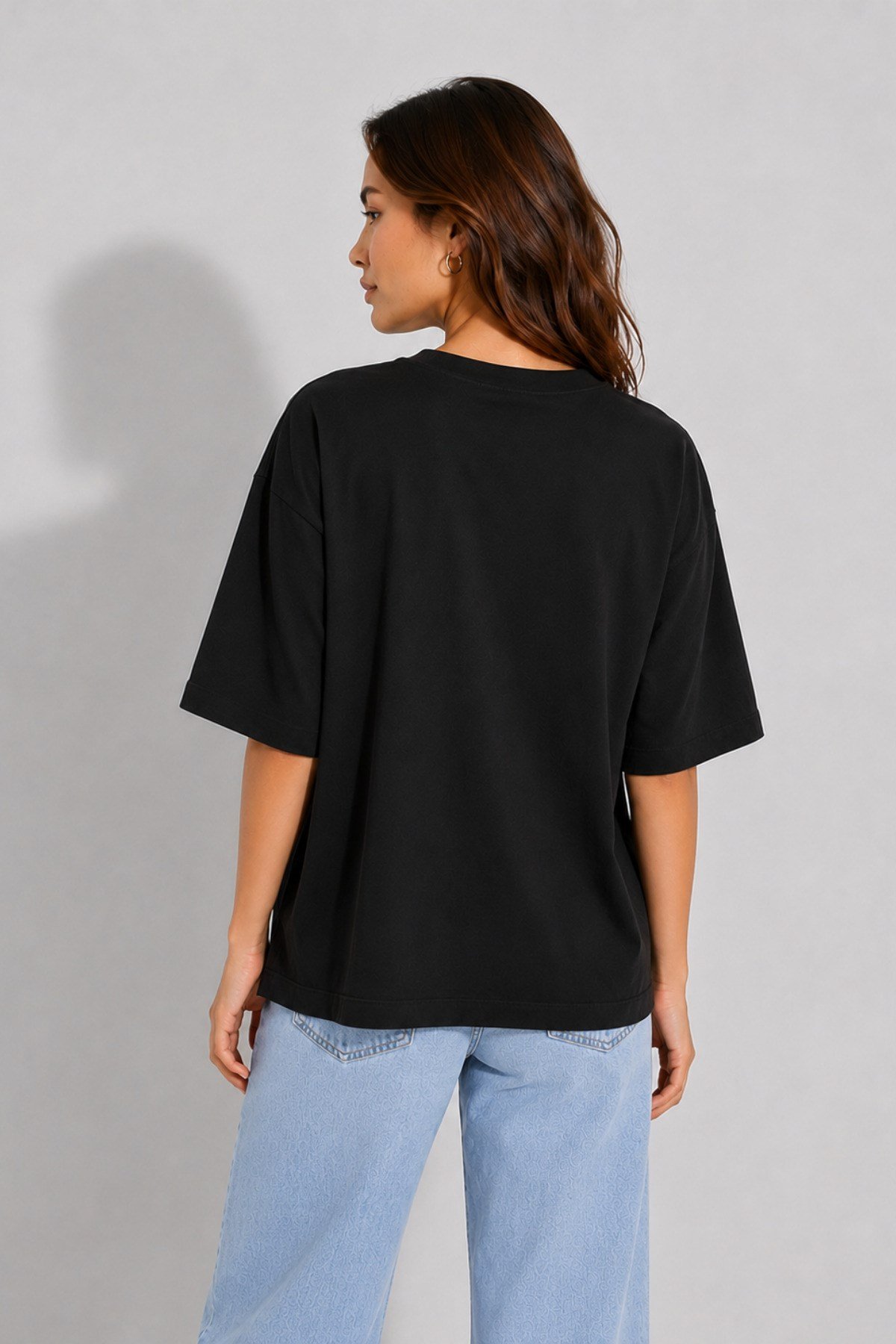Kadın Pamuklu Yan Yırtmaçlı Oversize T-Shirt