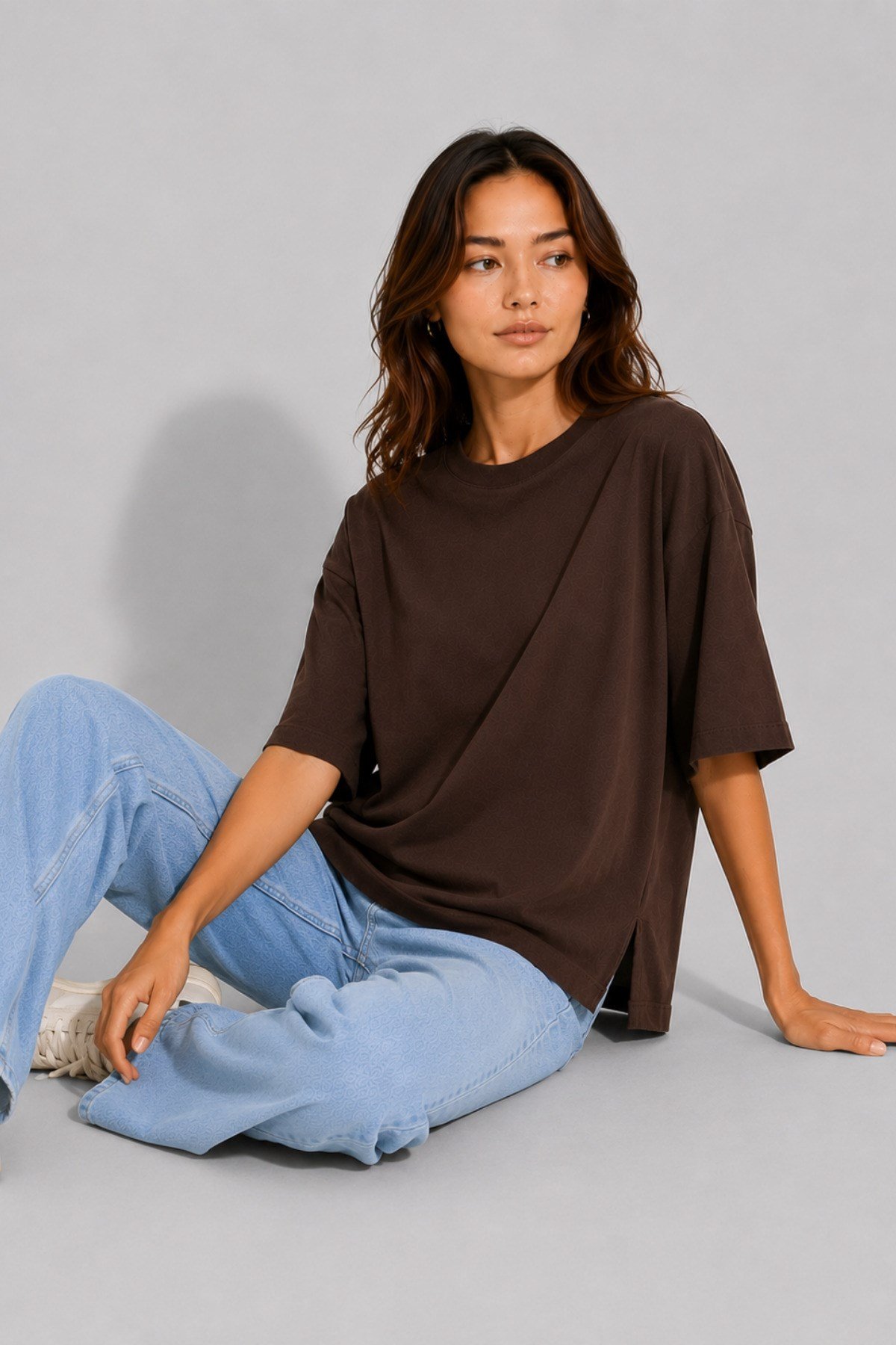 Kadın Pamuklu Yan Yırtmaçlı Oversize T-Shirt