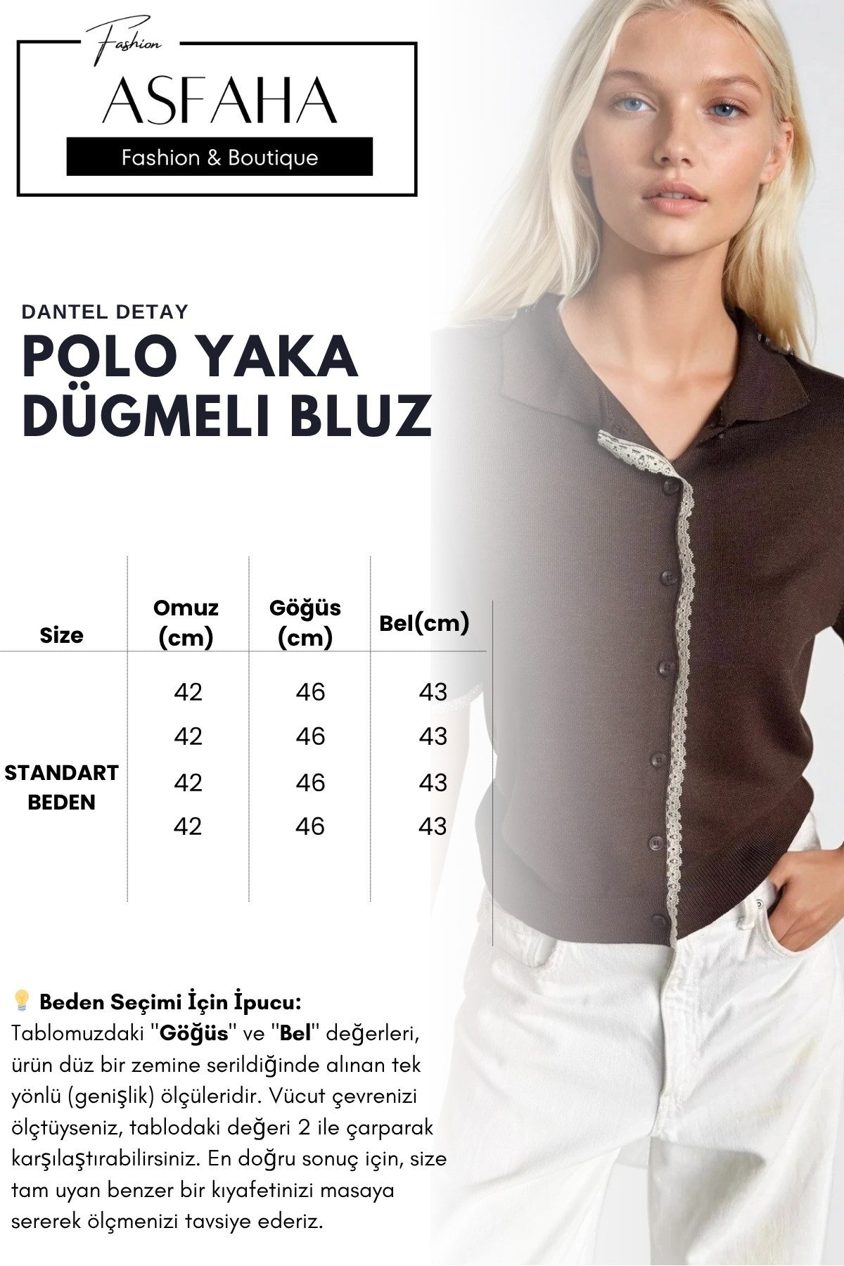 Kadın Polo Yaka Dantel Detaylı Düğmeli Kısa Kollu Triko Bluz