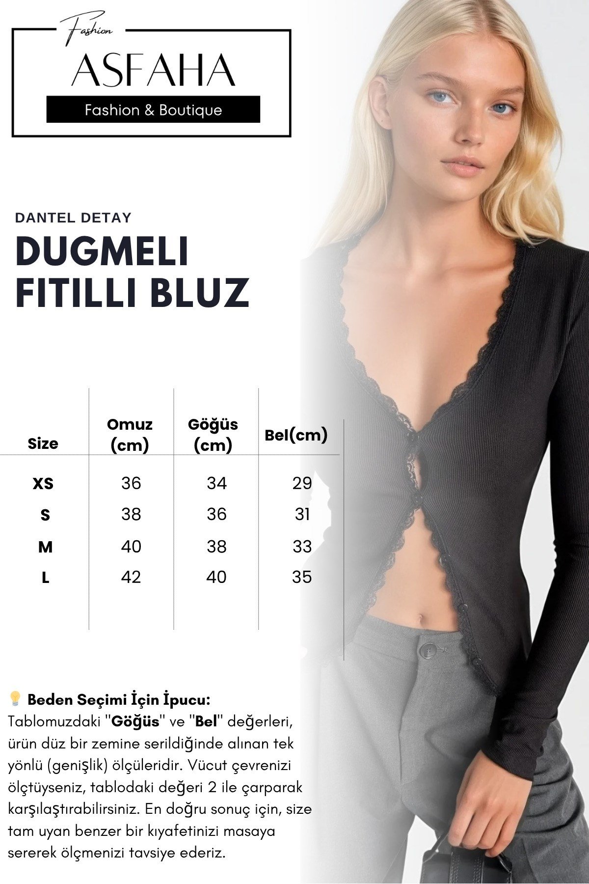 Kadın Siyah Dantel Detaylı Düğmeli Fitilli Rahat Kesim Bluz