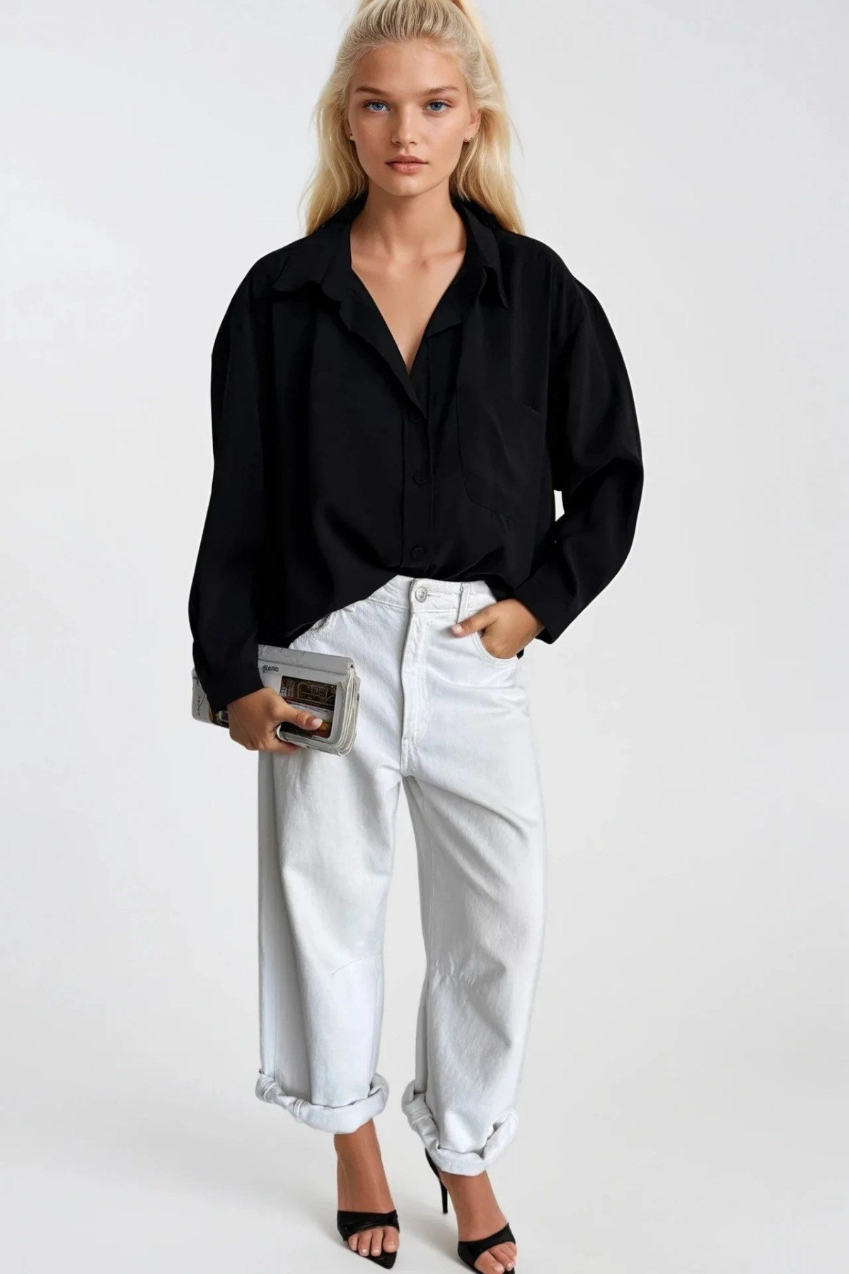 Kadın Tek Cepli Basic Oversize Dökümlü Gömlek
