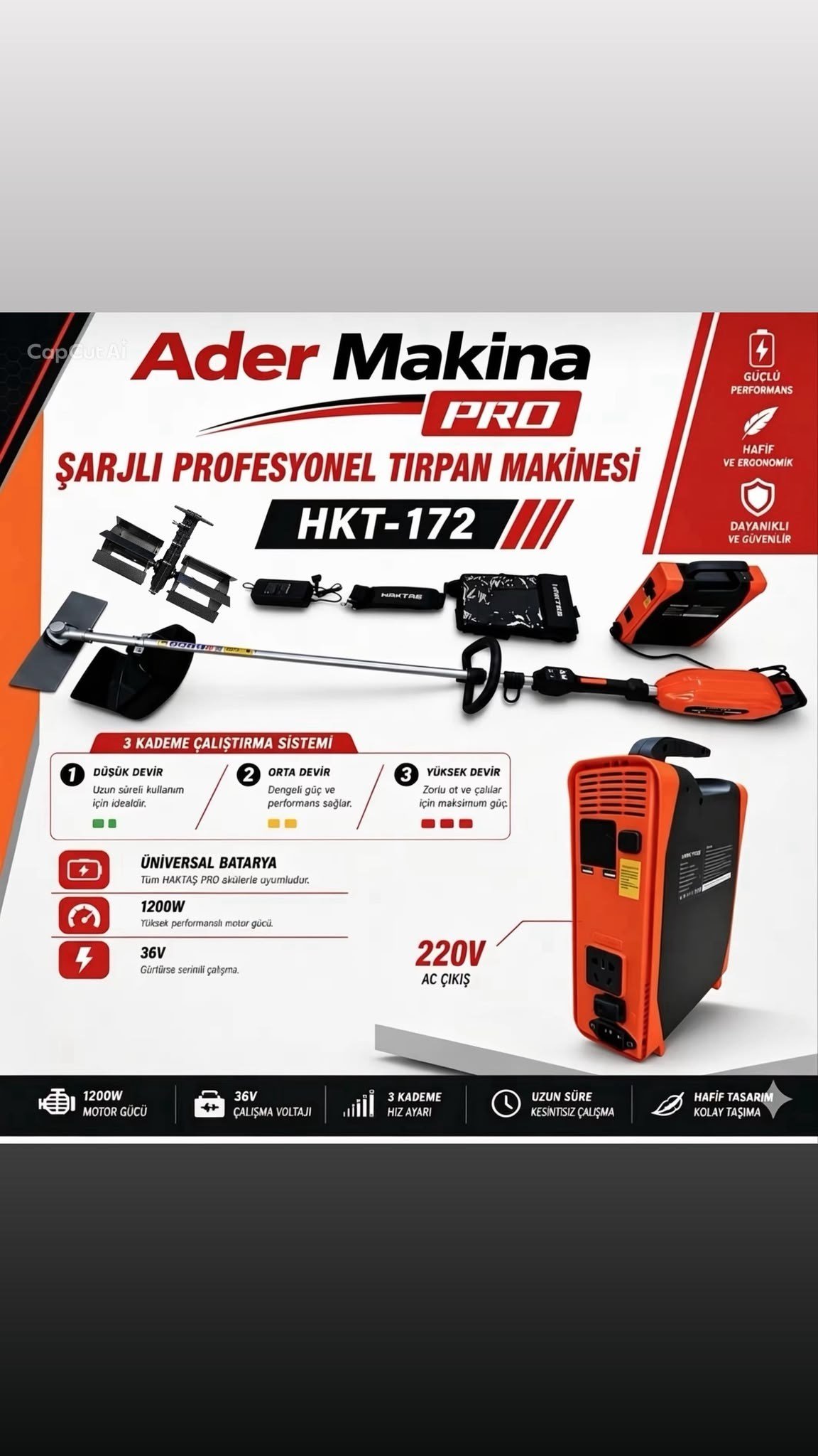 Profesyonel Şarjlı Akülü Tırpan Ot Kesme ve Çapa Makinesi