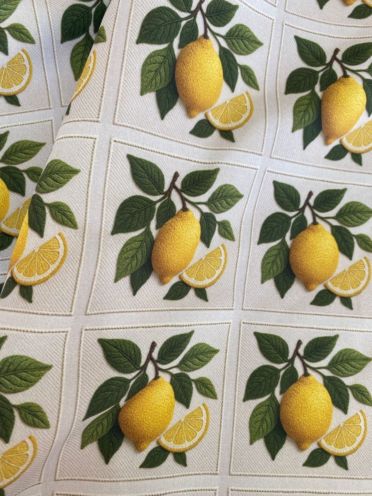 3D Çerçeveli Nakış Limon Desenli Kumaş