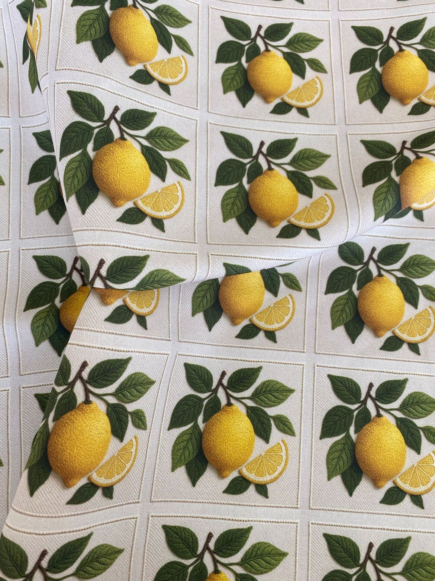 3D Çerçeveli Nakış Limon Desenli Kumaş