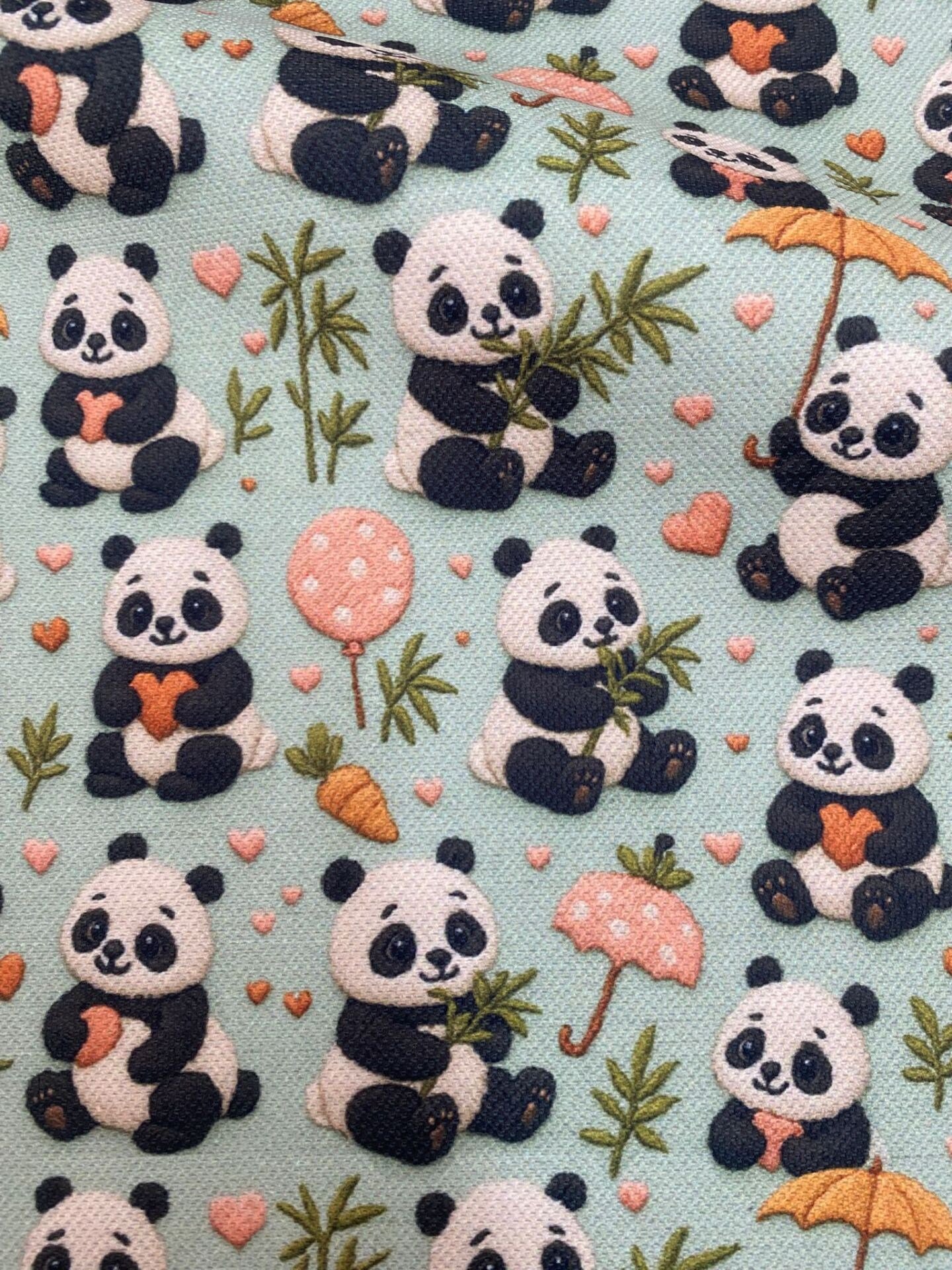 3D Mint Zeminli Panda Desenli Kumaş
