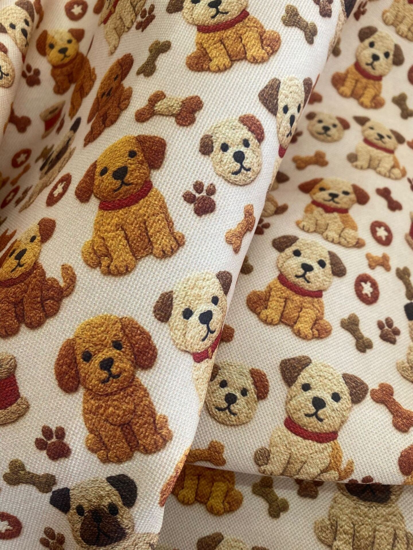 3D Nakış  Sevimli Köpekler Desenli Kumaş