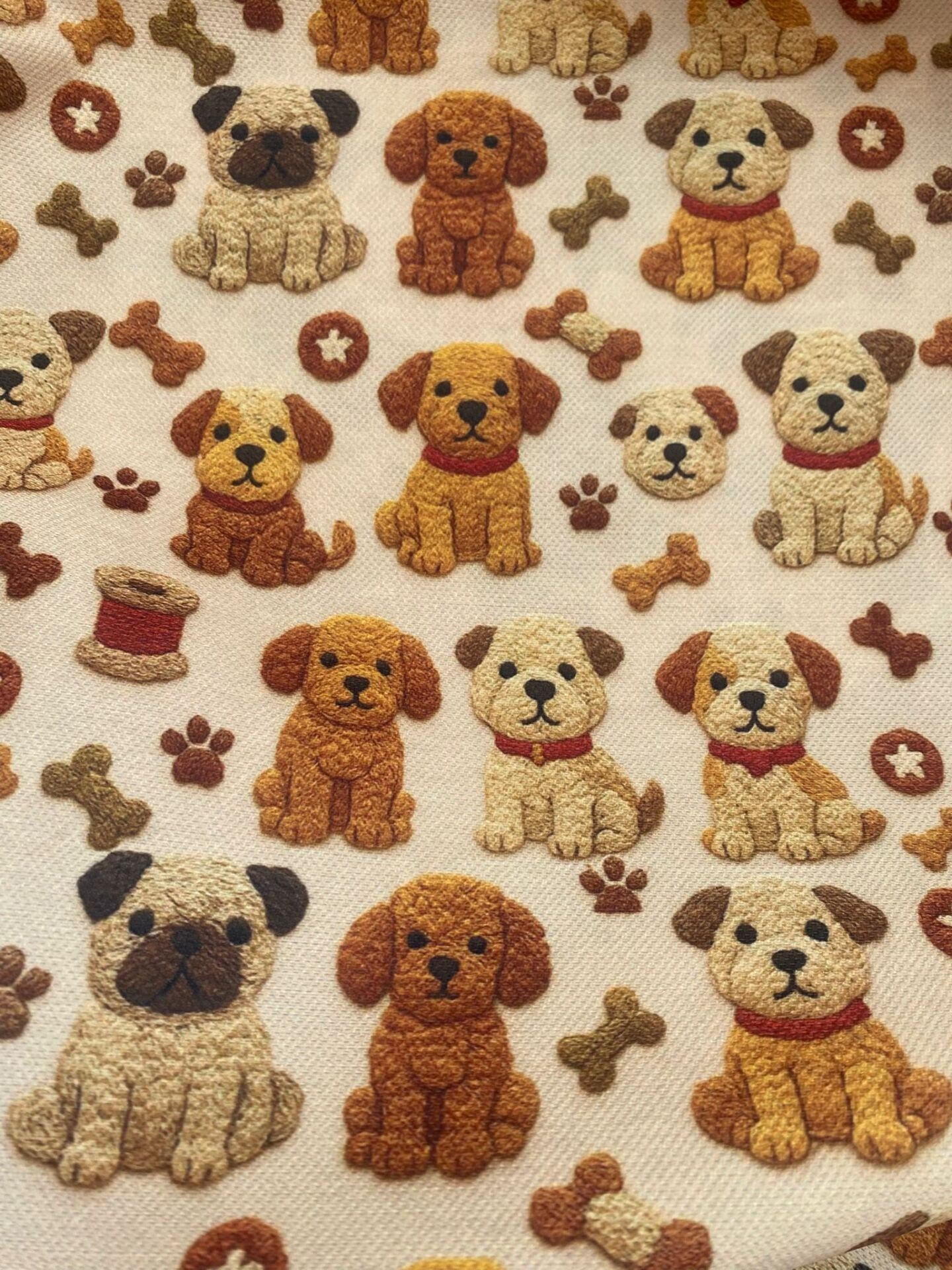 3D Nakış  Sevimli Köpekler Desenli Kumaş