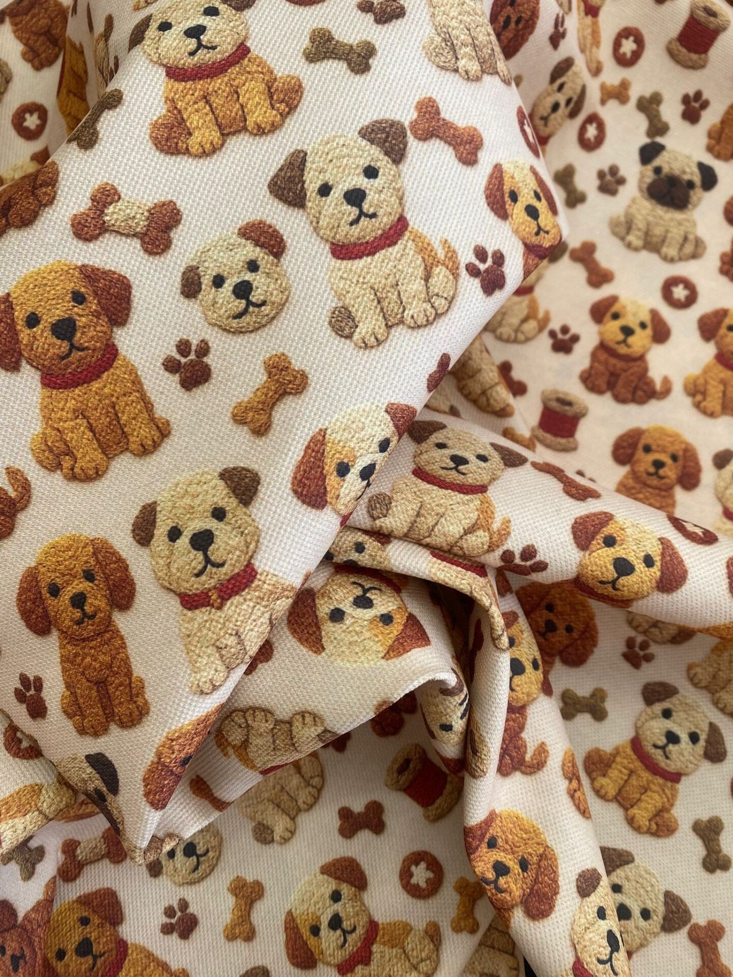3D Nakış  Sevimli Köpekler Desenli Kumaş