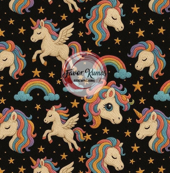 3D Nakış Unicorn Desenli Kumaş
