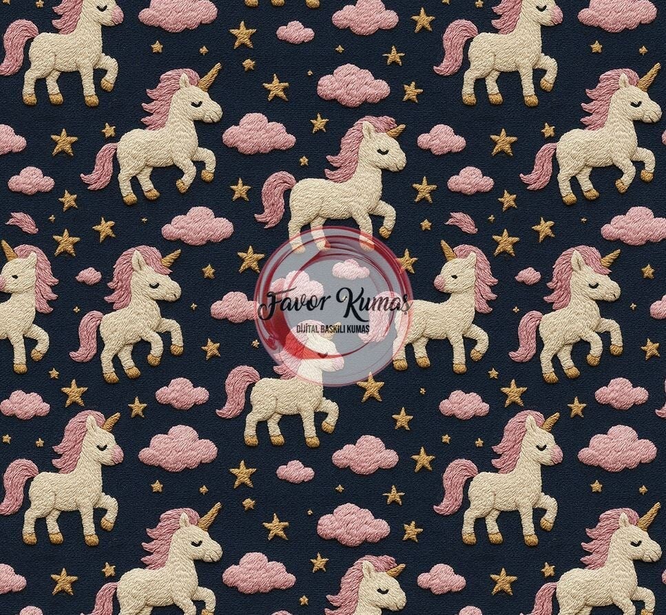 3D Nakış Unicorn Gece Desenli Kumaş